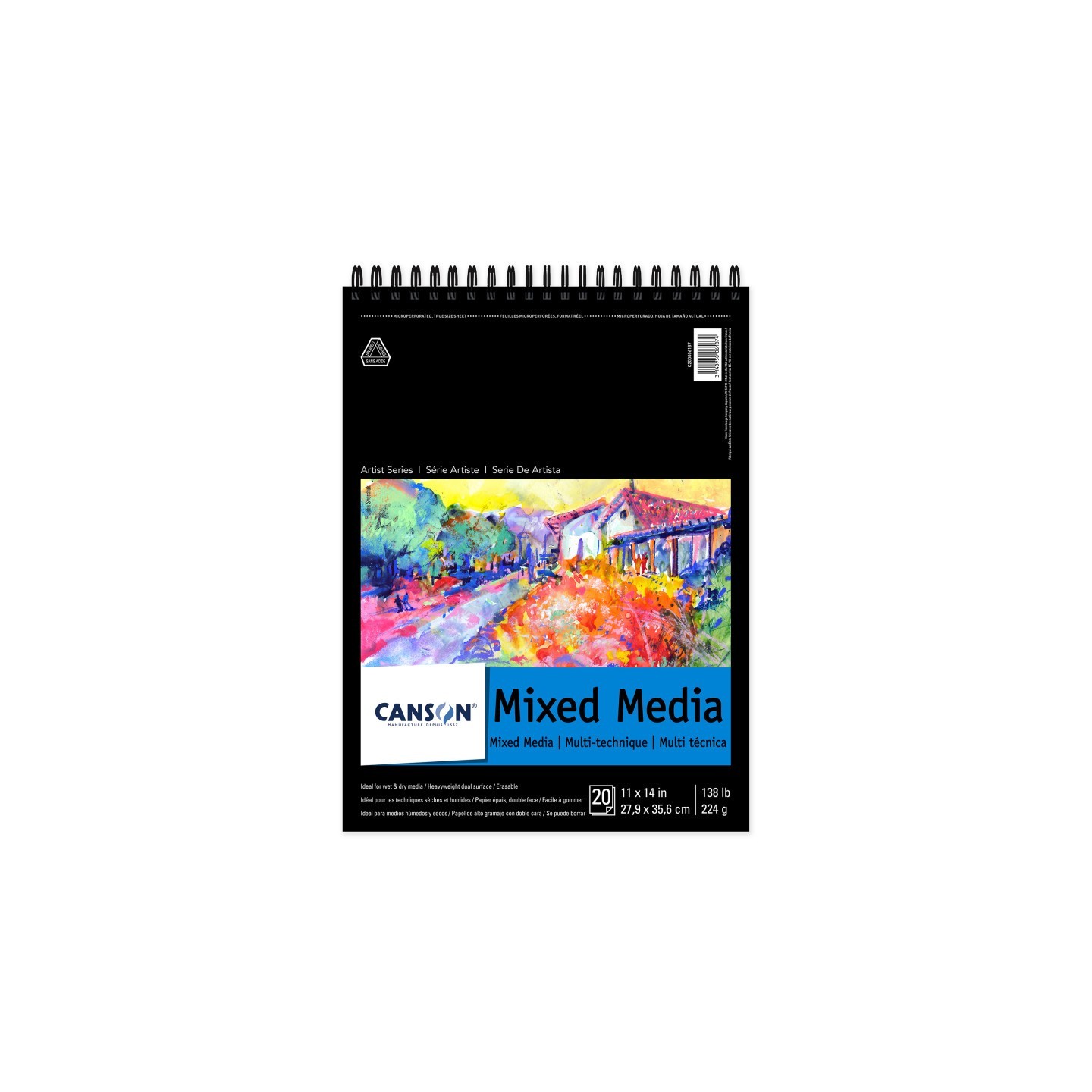 Canson Artist Series Mixed Media Pad, Top Wire Binding, 20 Sheet, 11x14 inch, 1 Count
