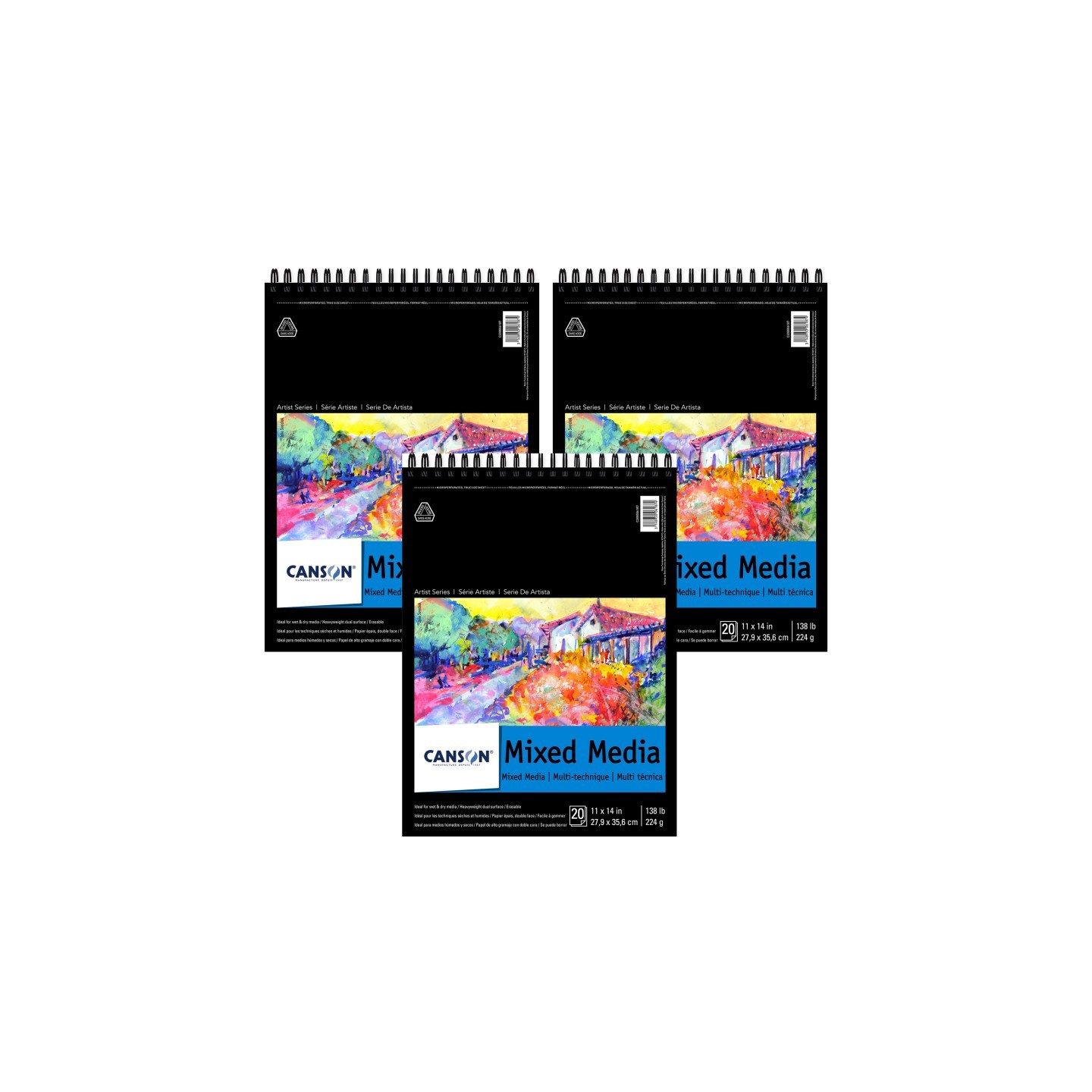 Canson Artist Series Mixed Media Pad, Top Wire Binding, 20 Sheet, 11x14 inch, Pack of 3