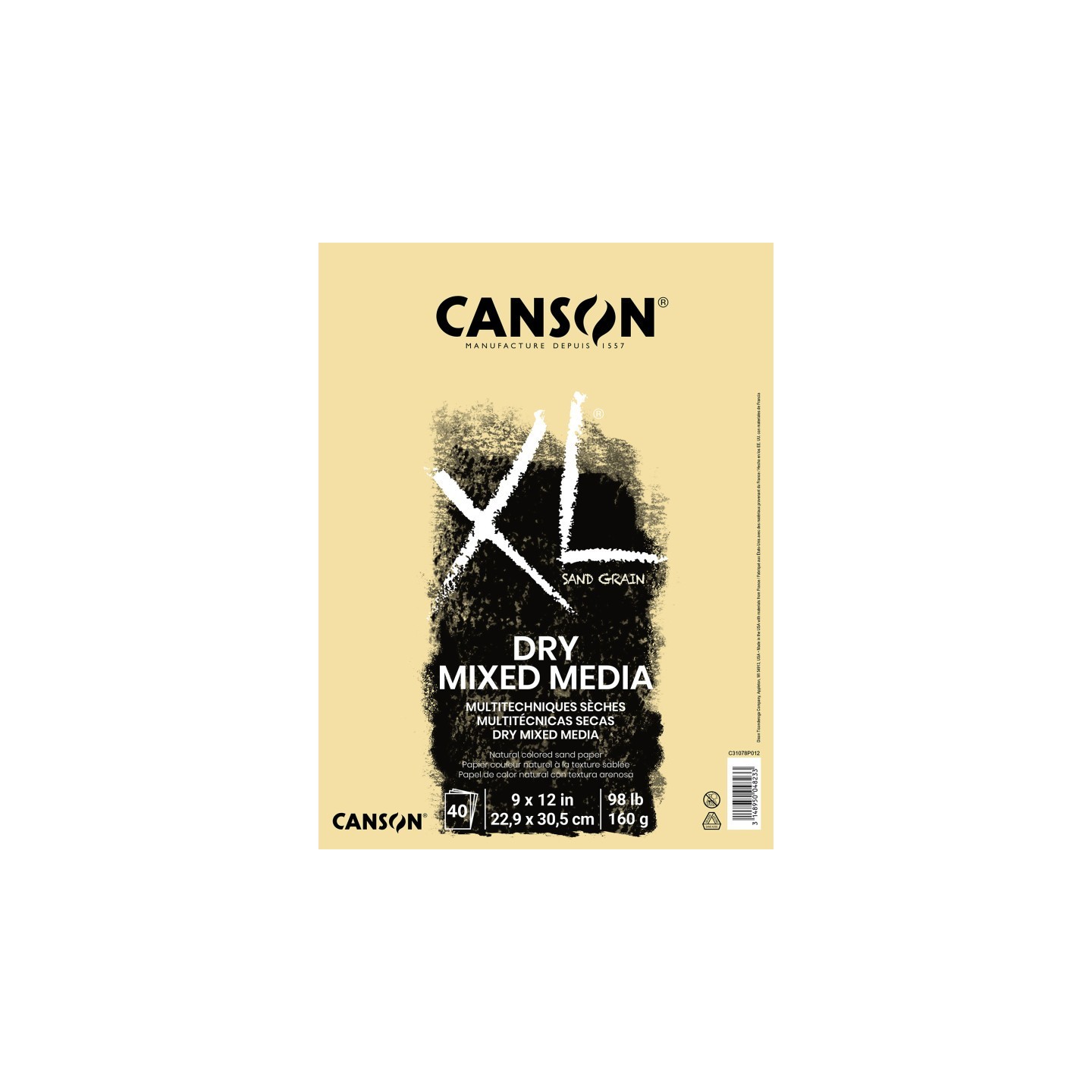 Canson XL Series Mixed Media Pad, Natural Tone, Foldover Binding, 10 Sheet, 9x12 inch, 1 Count