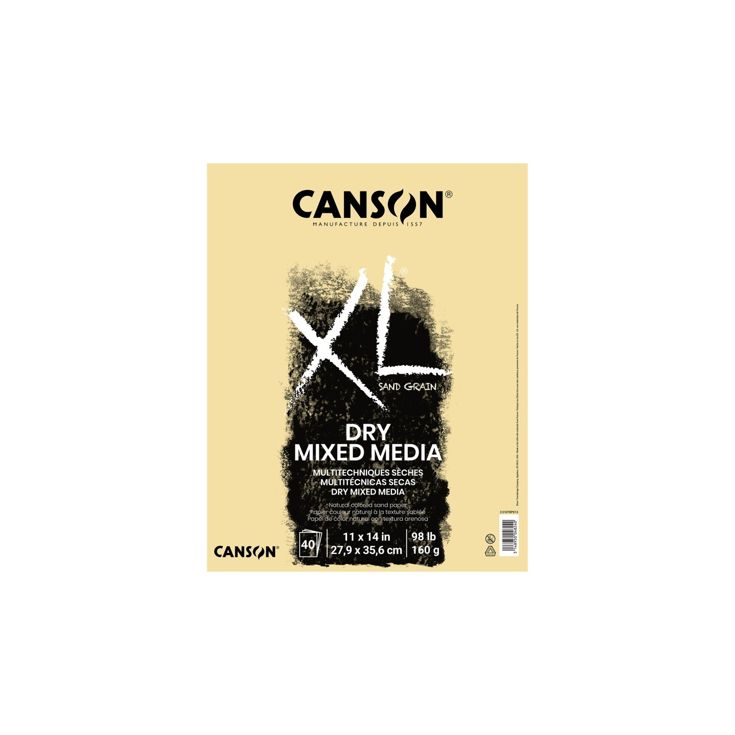 Canson XL Series Mixed Media Pad, Natural Tone, Foldover Binding, 10 Sheet, 11x14 inch, 1 Count