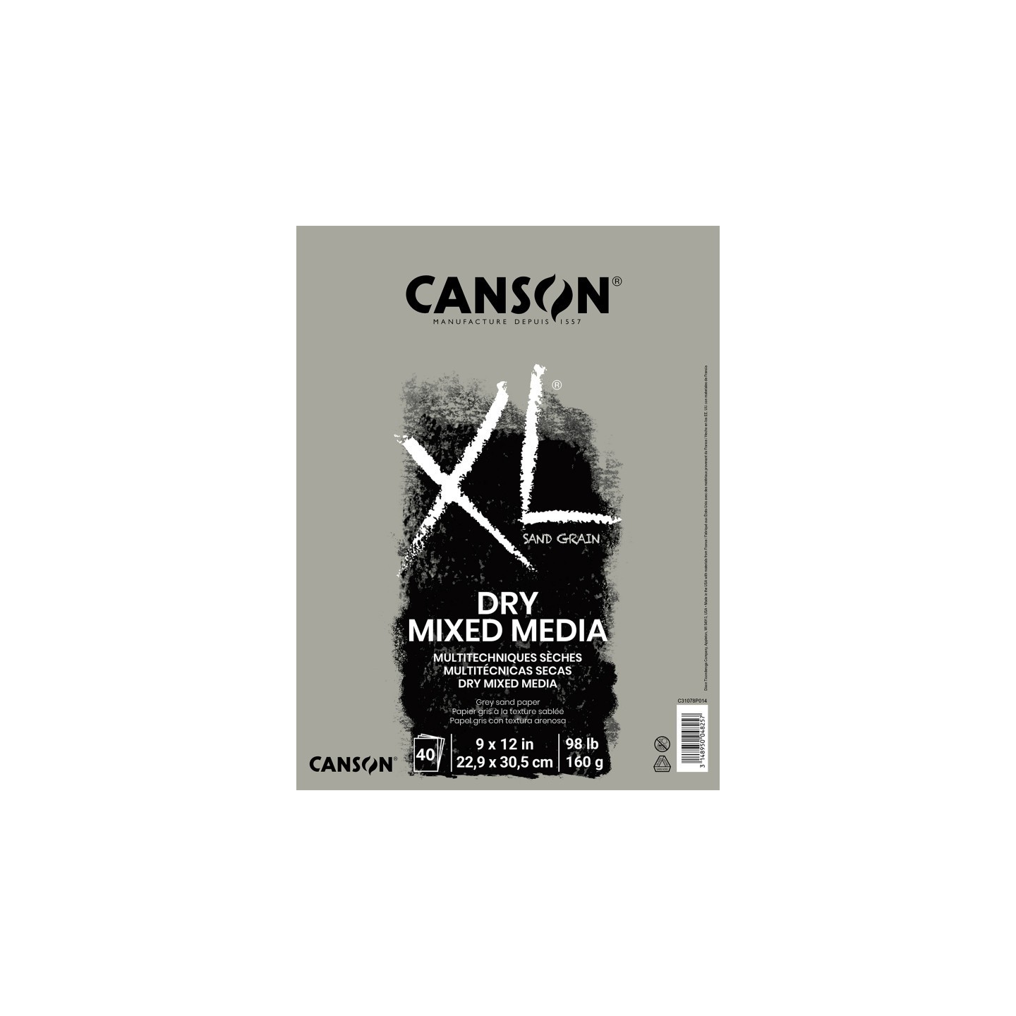 Canson XL Series Mixed Media Pad, Toned Gray, Foldover Binding, 10 Sheet, 9x12 inch, 1 Count