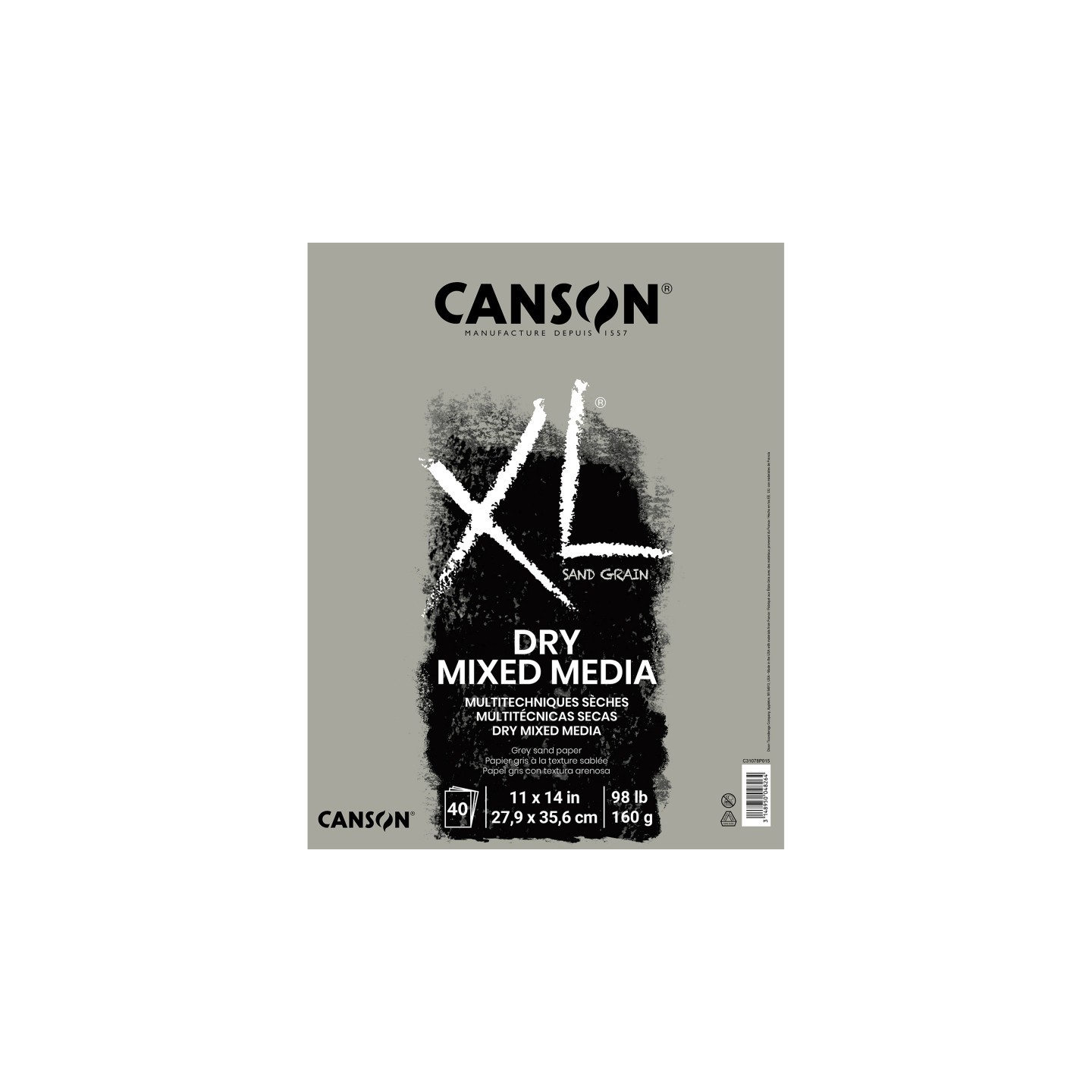 Canson XL Series Mixed Media Pad, Toned Gray, Foldover Binding, 10 Sheet, 11x14 inch, 1 Count
