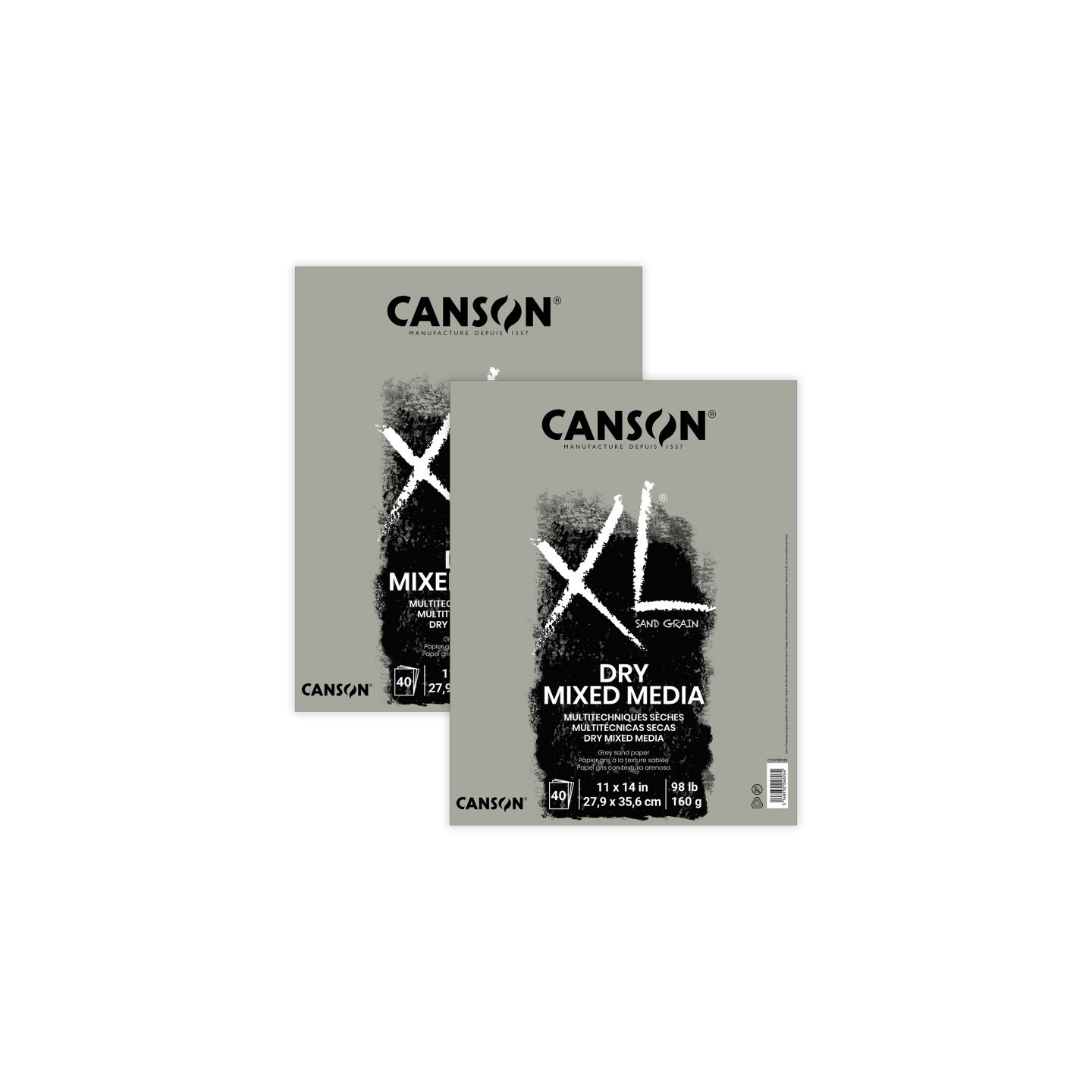Canson XL Series Mixed Media Pad, Toned Gray, Foldover Binding, 10 Sheet, 11x14 inch, Pack of 2