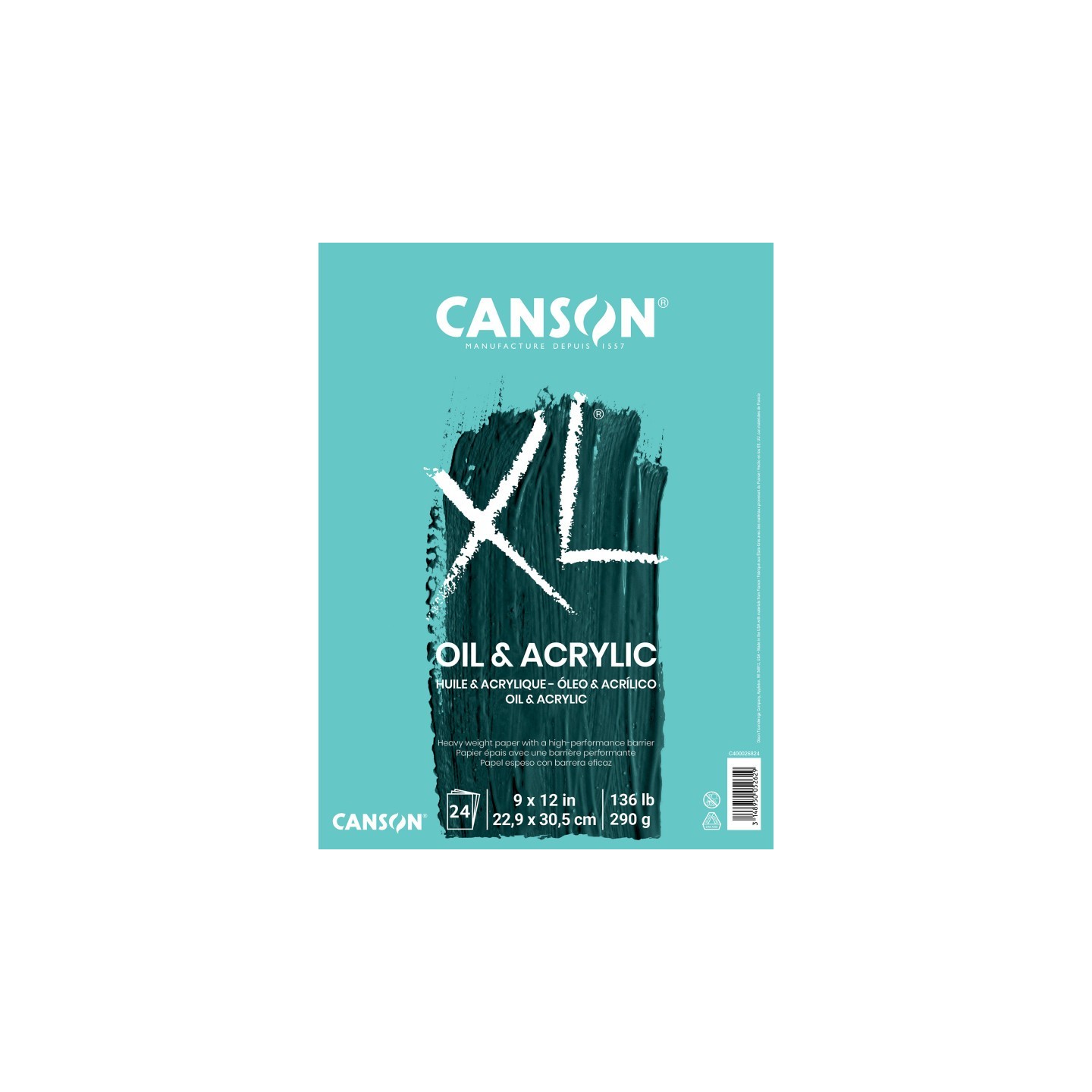 Canson XL Series Oil & Acrylic Pad, Foldover Binding, 24 Sheet, 9x12 inch, 1 Count