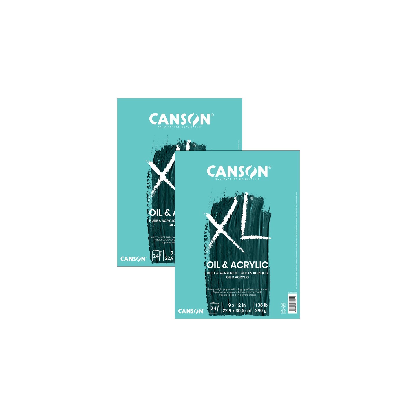 Canson XL Series Oil & Acrylic Pad, Foldover Binding, 24 Sheet, 9x12 inch, Pack of 2