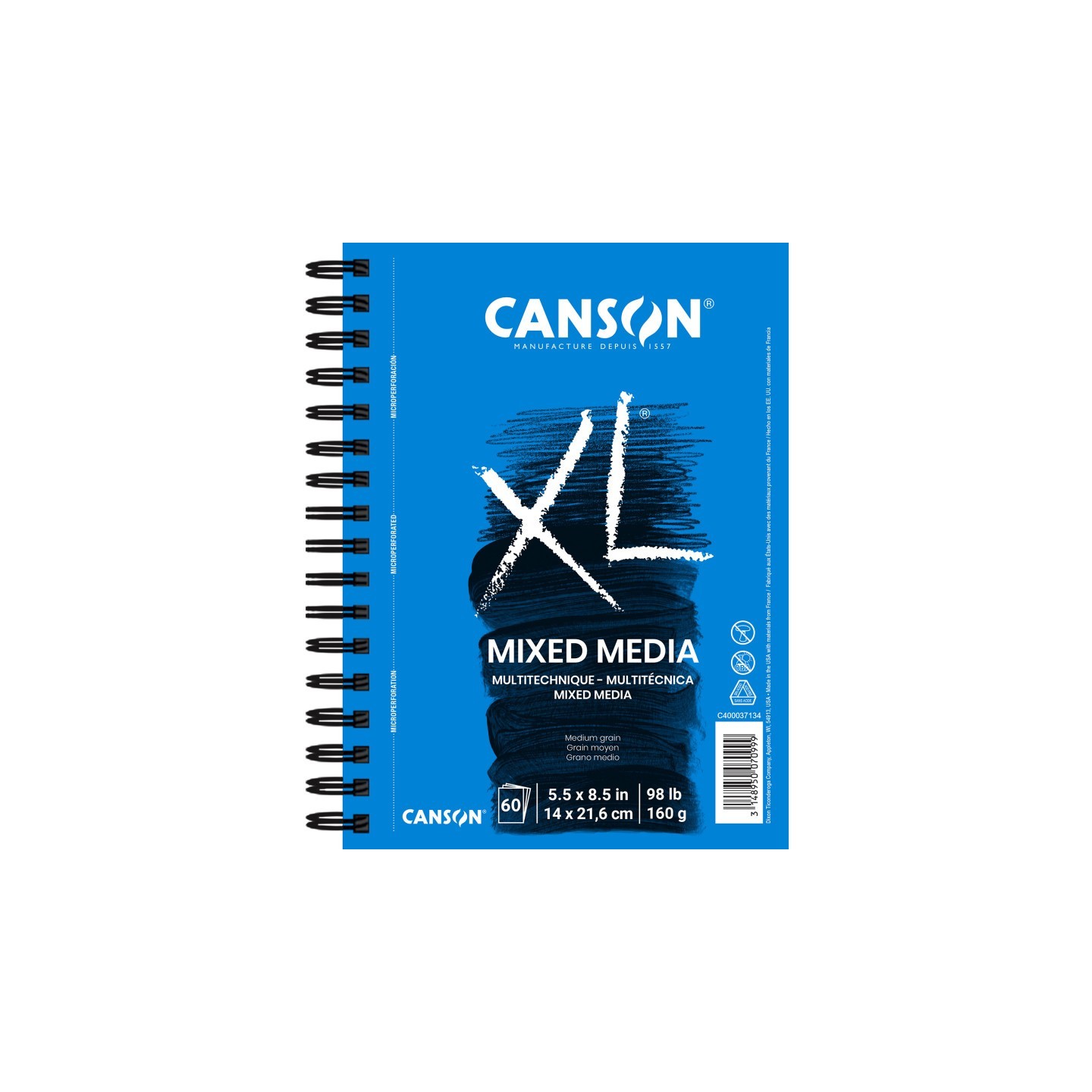 Canson XL Series Mixed Media Pad, Side Wire Binding, 60 Sheet, 5.5x8.5 inch, 1 Count