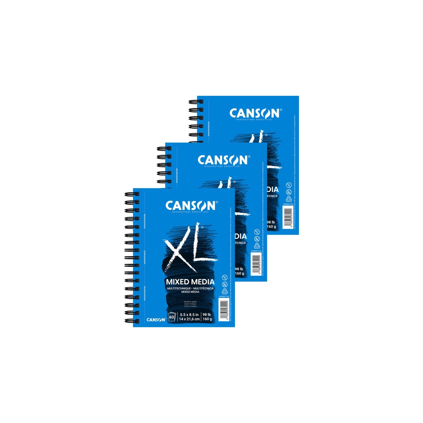 Canson XL Series Mixed Media Pad, Side Wire Binding, 60 Sheet, 5.5x8.5 inch, Pack of 3