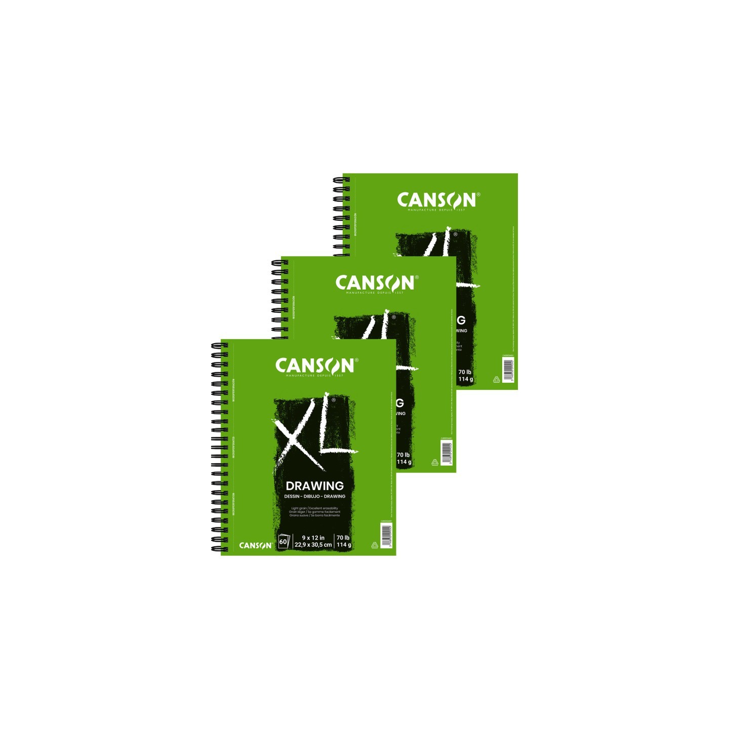 Canson XL Series Drawing Pad, Side Wire Binding, 60 Sheet, 9x12 inch, Pack of 3