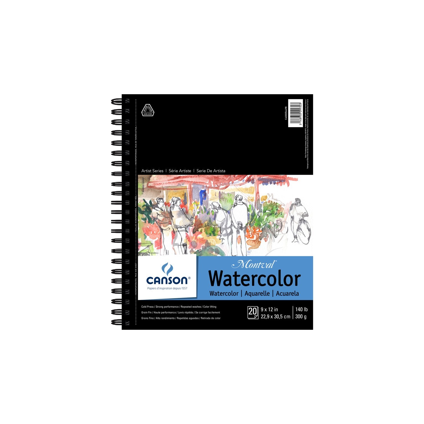 Canson Artist Series Montval Watercolor Pad, Side Wire Binding, 20 Sheet, 9x12 inch, 1 Count