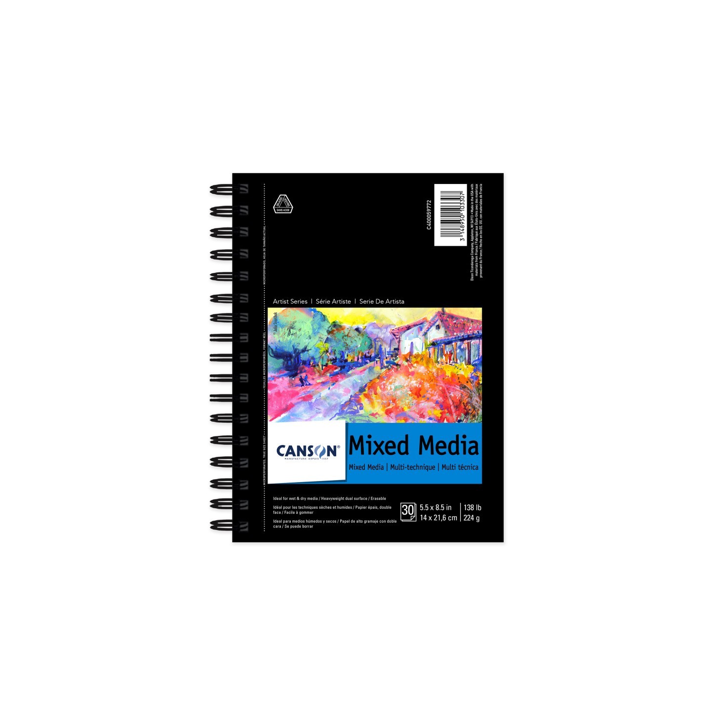 Canson Artist Series Mixed Media Pad, Side Wire Binding, 30 Sheet, 5.5x8.5 inch, 1 Count
