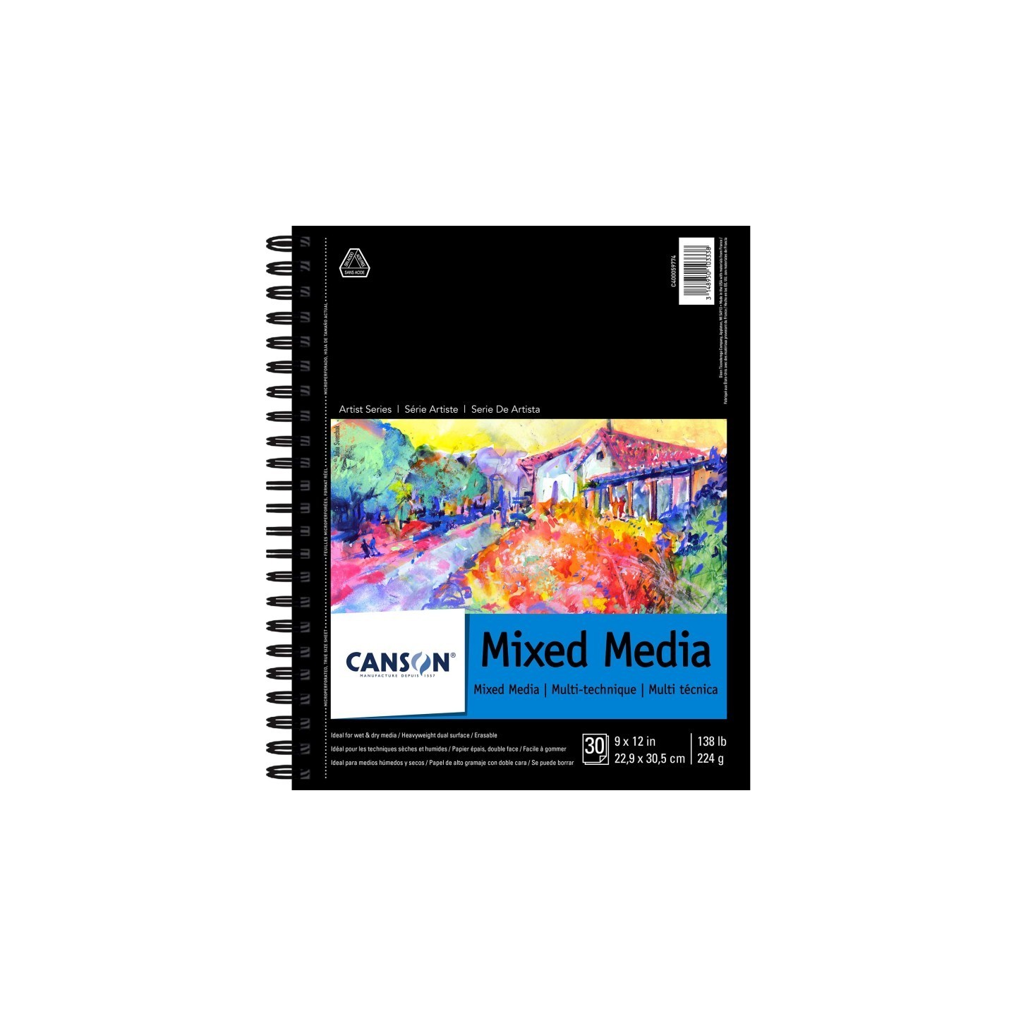 Canson Artist Series Mixed Media Pad, Side Wire Binding, 30 Sheet, 9x12 inch, 1 Count