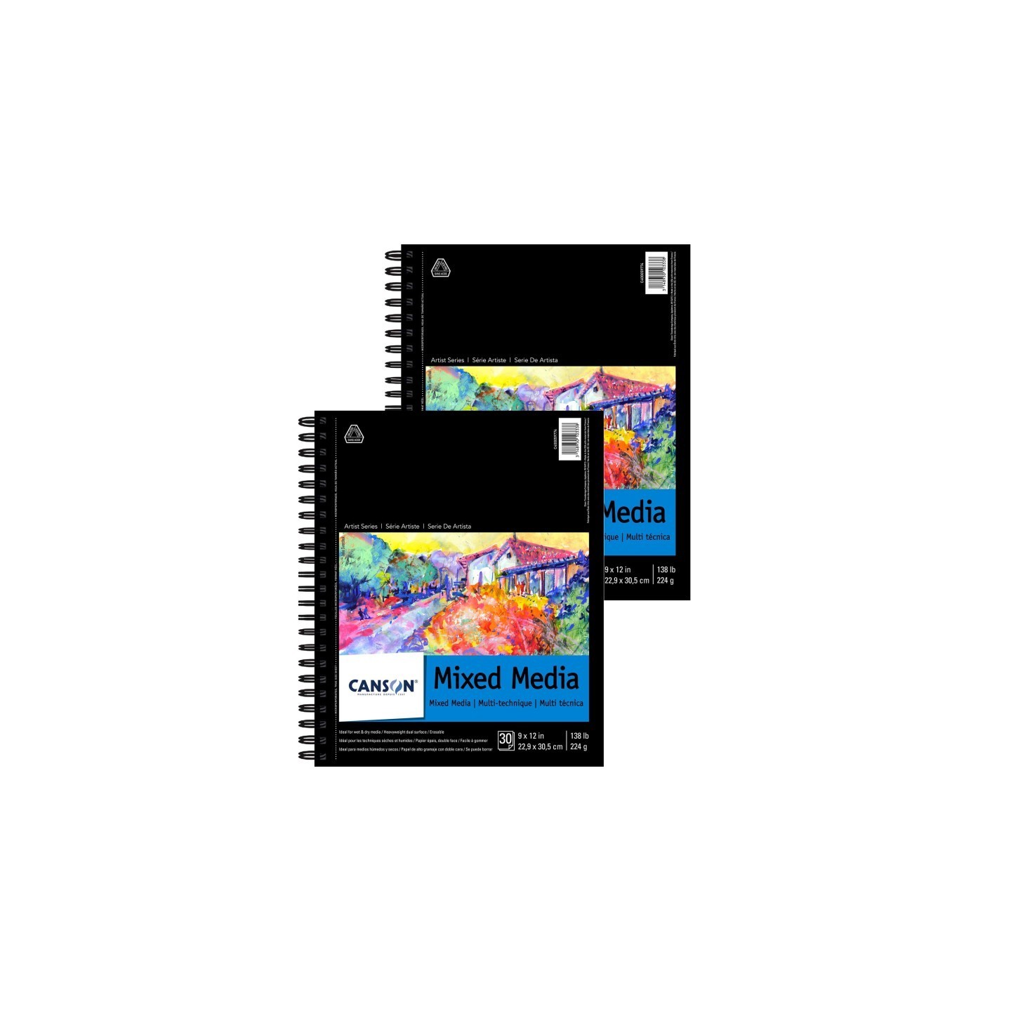 Canson Artist Series Mixed Media Pad, Side Wire Binding, 30 Sheet, 9x12 inch, Pack of 2