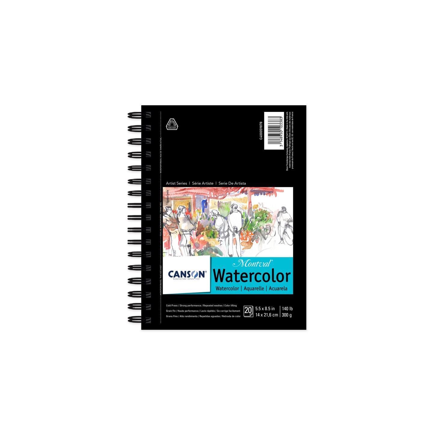 Canson Artist Series Montval Watercolor Pad, Side Wire Binding, 20 Sheet, 5.5x8.5 inch, 1 Count