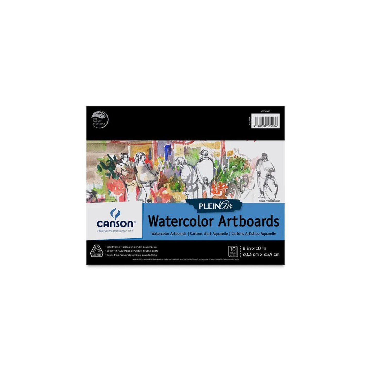 Canson Artist Series Montval Plein Air Watercolor Board, Foldover Binding, 10 Sheet, 8x10 inch, 1 Count