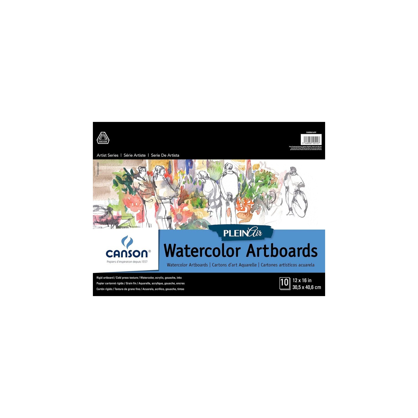 Canson Artist Series Montval Plein Air Watercolor Board, Foldover Binding, 10 Sheet, 12x16 inch, 1 Count