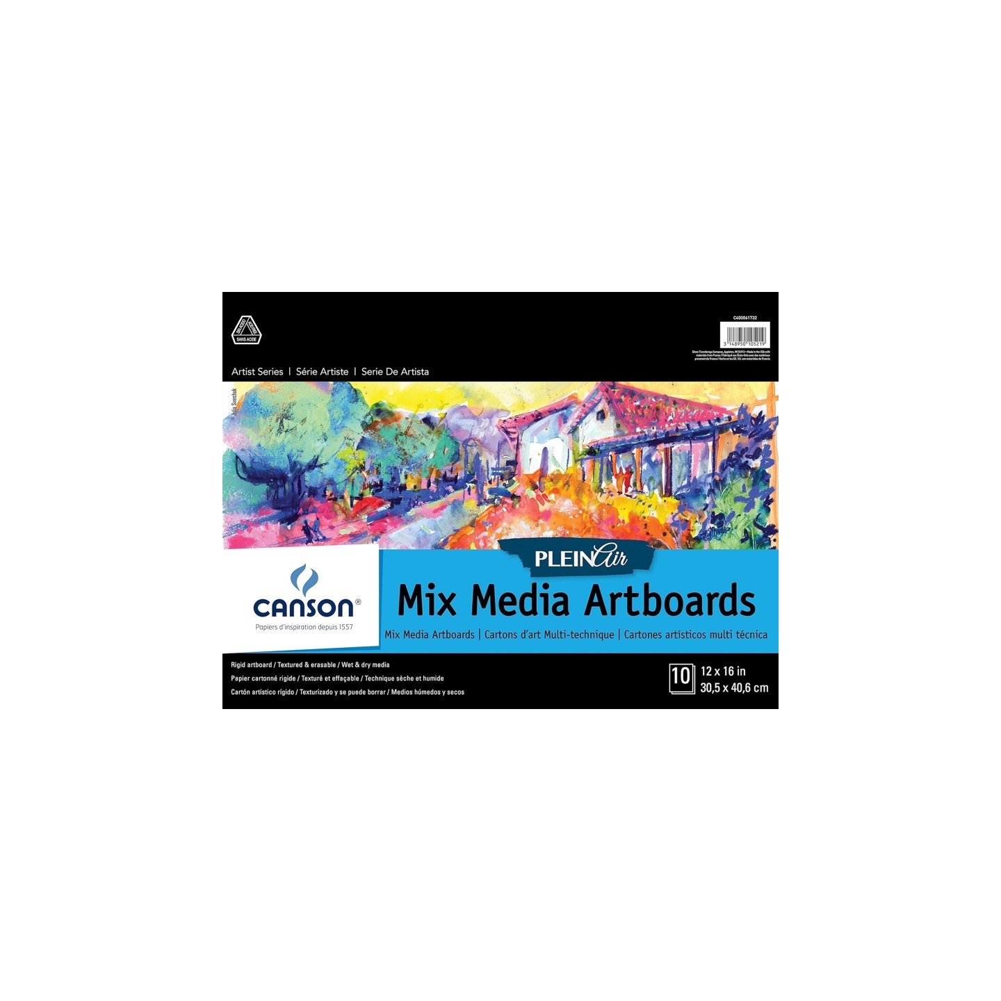 Canson Artist Series Plein Air Mixed Media Board, Foldover Binding, 10 Sheet, 12x16 inch, 1 Count