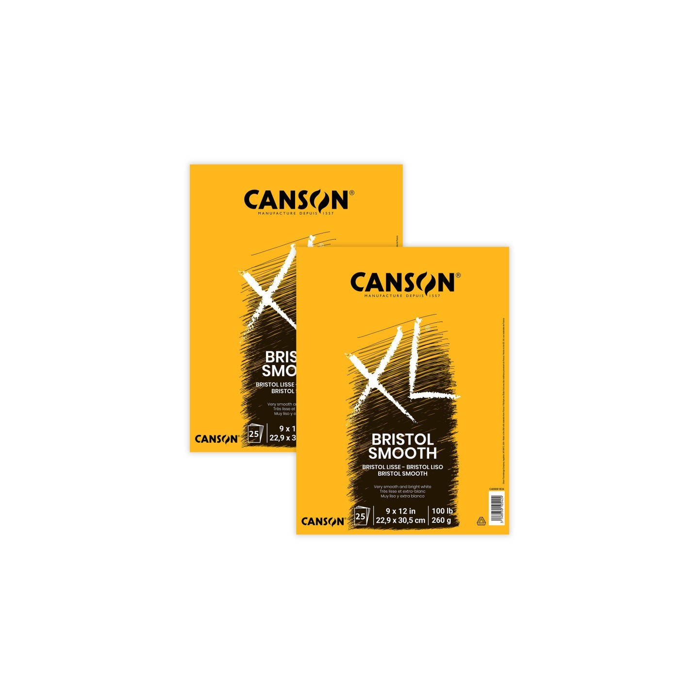 Canson XL Series Bristol Pad, Smooth Finish, Foldover Binding, 25 Sheet, 9x12 inch, Pack of 2