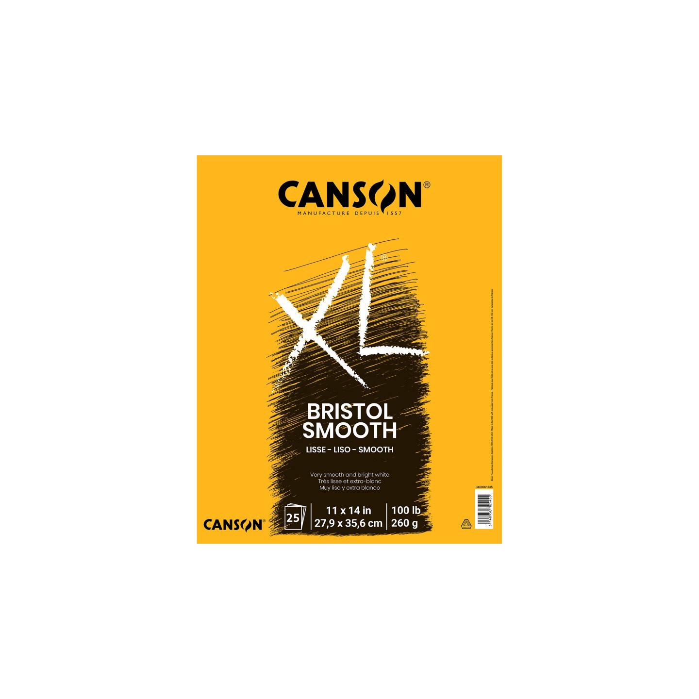 Canson XL Series Bristol Pad, Smooth Finish, Foldover Binding, 25 Sheet, 11x14 inch, 1 Count