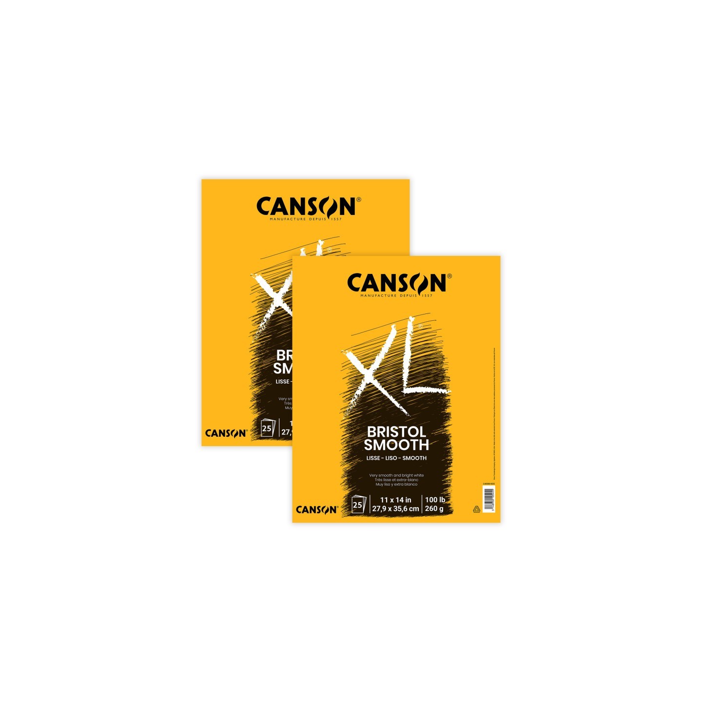 Canson XL Series Bristol Pad, Smooth Finish, Foldover Binding, 25 Sheet, 11x14 inch, Pack of 2