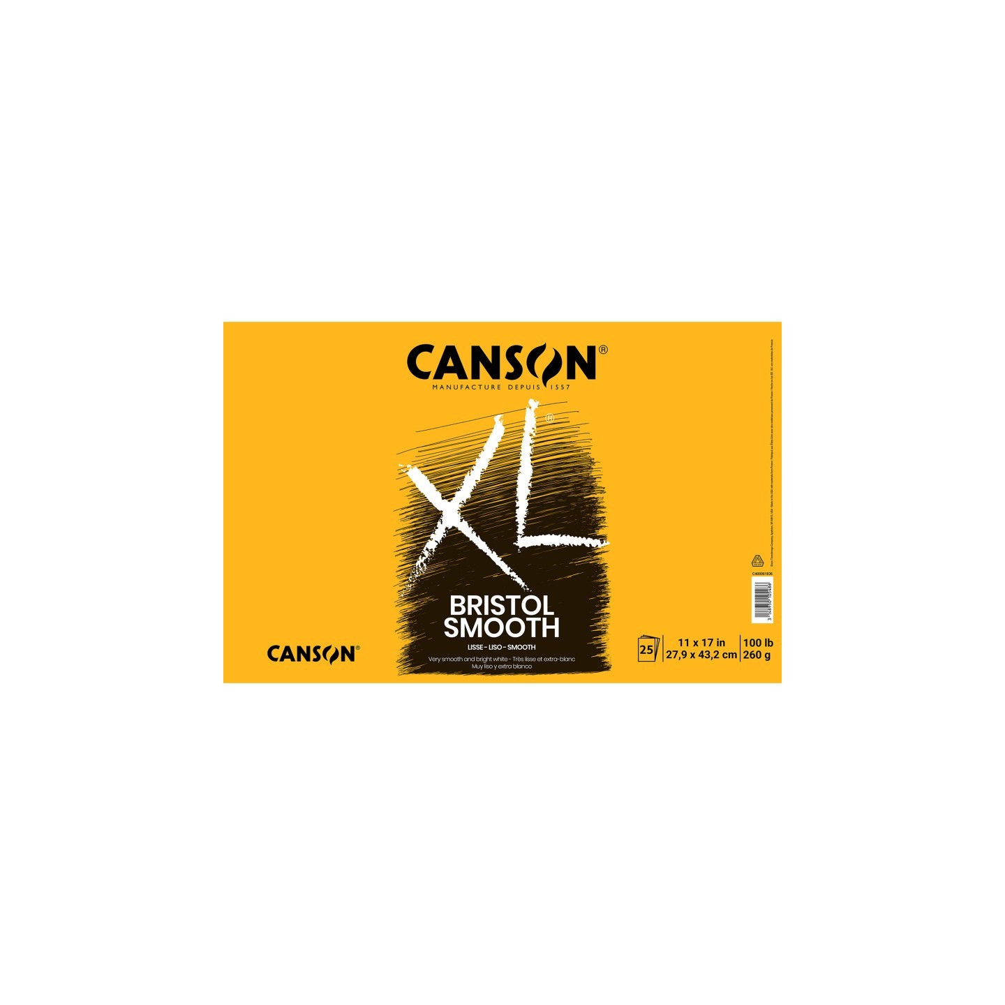 Canson XL Series Bristol Pad, Smooth Finish, Foldover Binding, 25 Sheet, 11x17 inch, 1 Count
