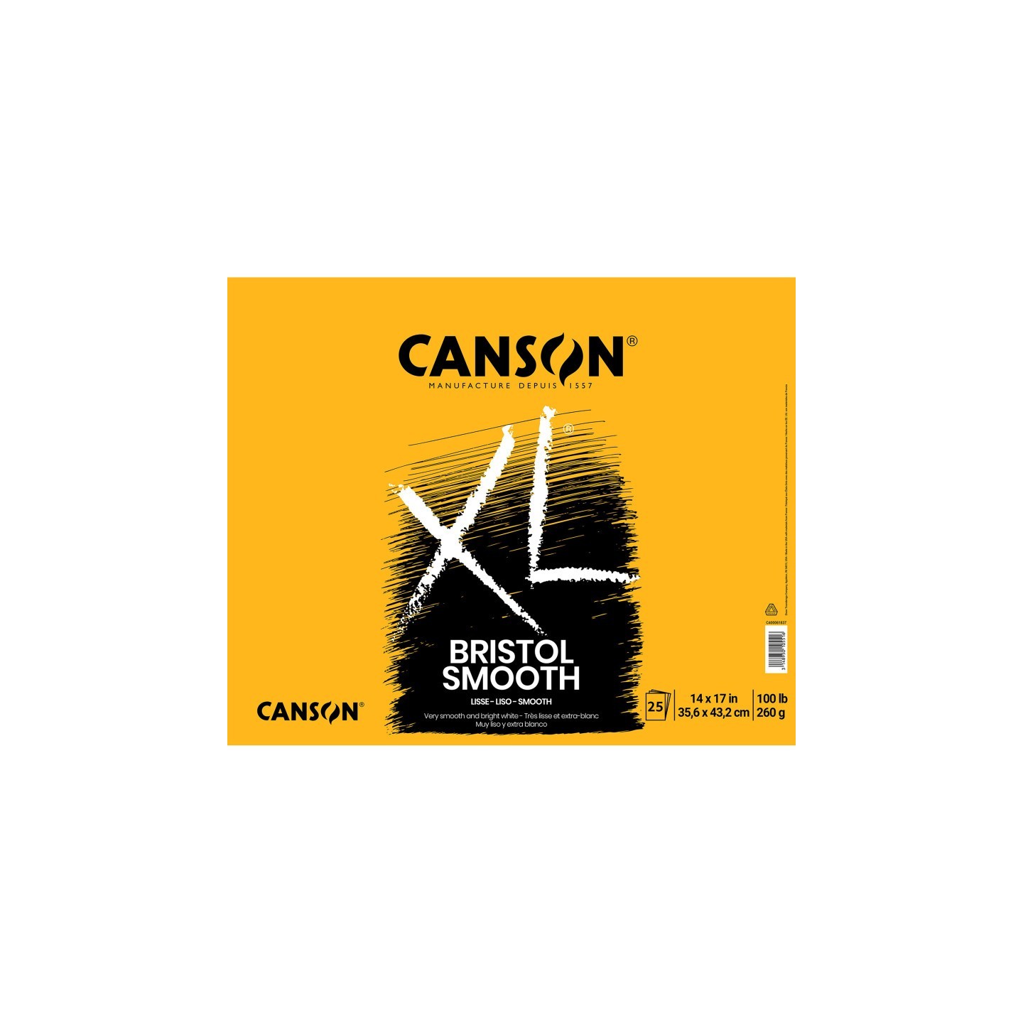 Canson XL Series Bristol Pad, Smooth Finish, Foldover Binding, 25 Sheet, 14x17 inch, 1 Count