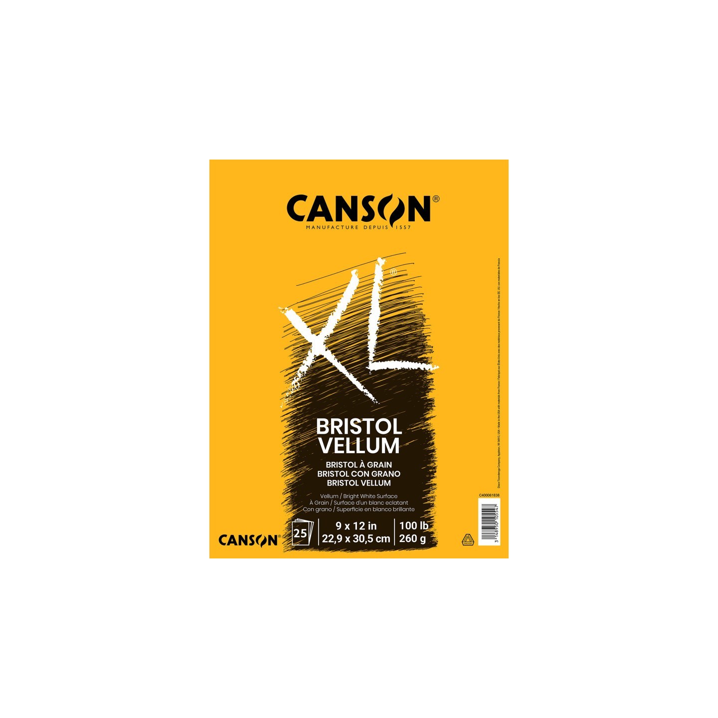 Canson XL Series Bristol Pad, Vellum Finish, Foldover Binding, 25 Sheet, 9x12 inch, 1 Count