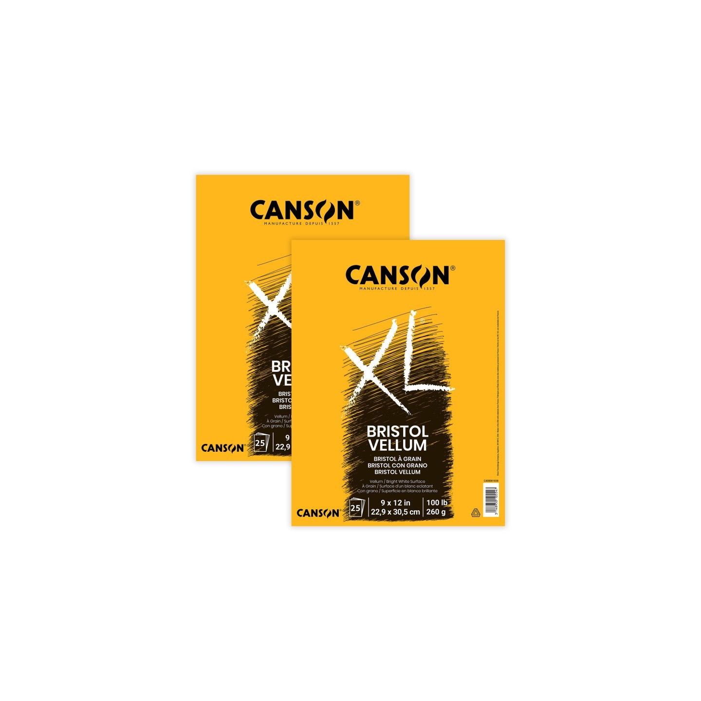 Canson XL Series Bristol Pad, Vellum Finish, Foldover Binding, 25 Sheet, 9x12 inch, Pack of 2