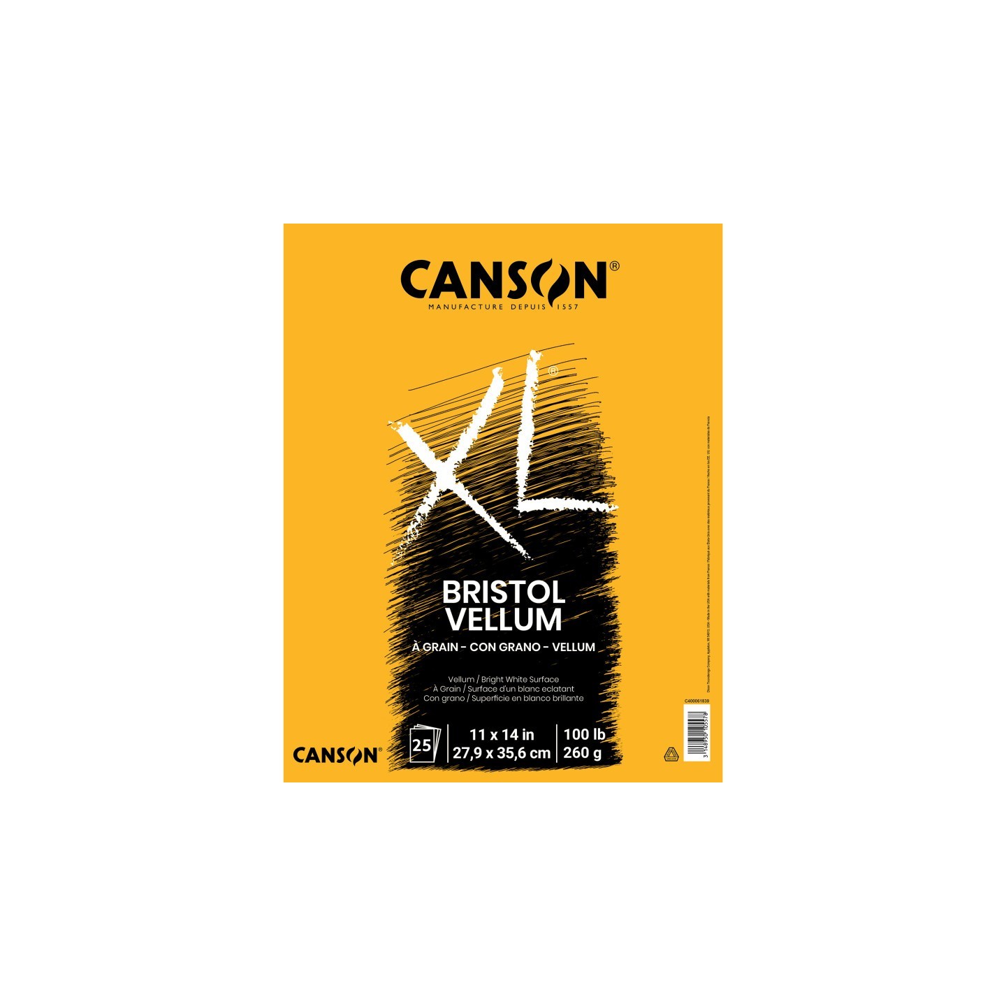 Canson XL Series Bristol Pad, Vellum Finish, Foldover Binding, 25 Sheet, 11x14 inch, 1 Count