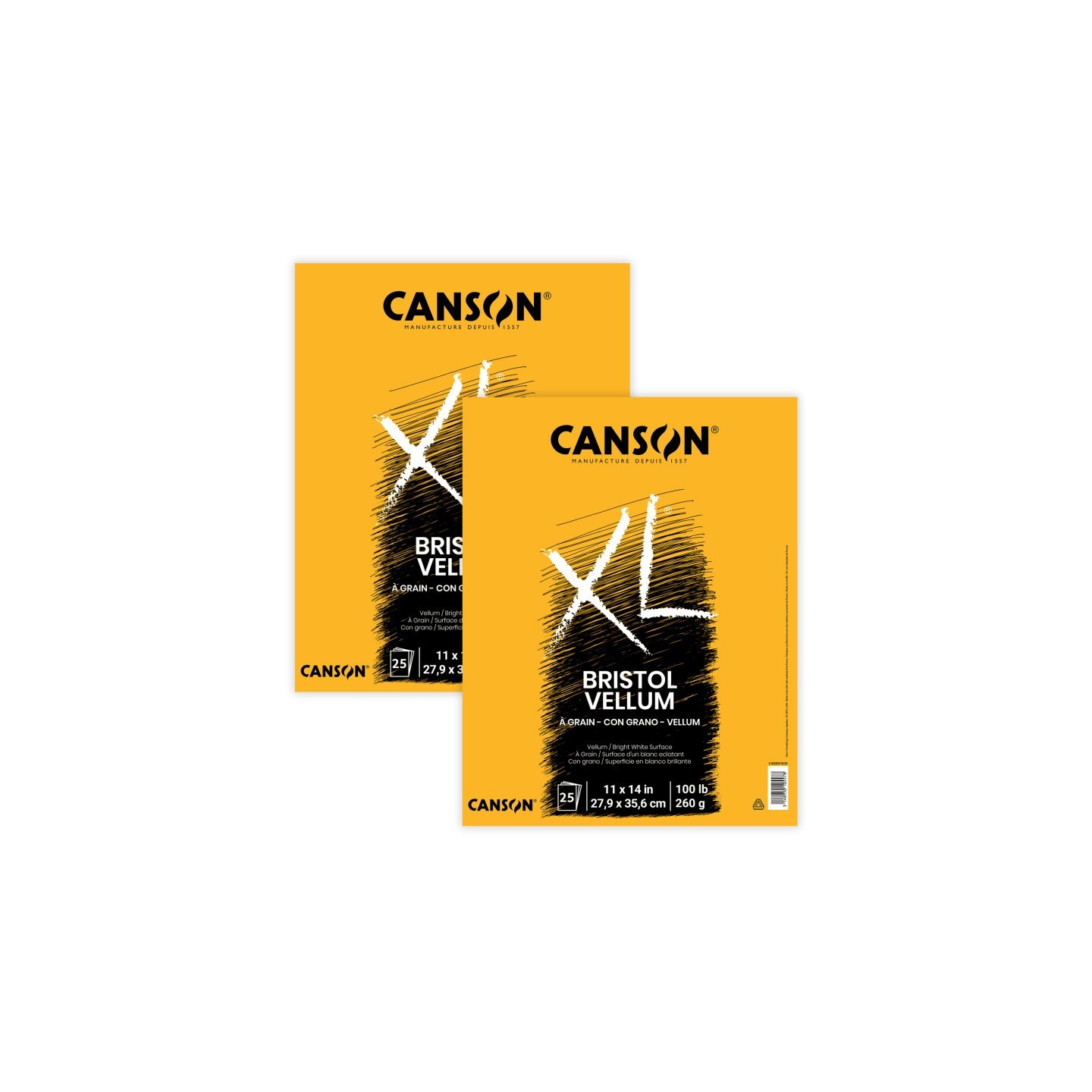 Canson XL Series Bristol Pad, Vellum Finish, Foldover Binding, 25 Sheet, 11x14 inch, Pack of 2