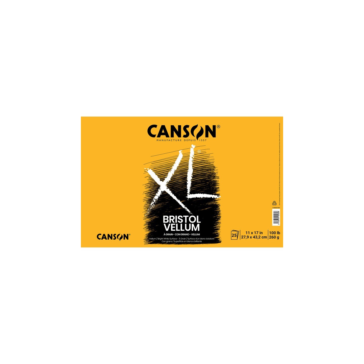 Canson XL Series Bristol Pad, Vellum Finish, Foldover Binding, 25 Sheet, 11x17 inch, 1 Count