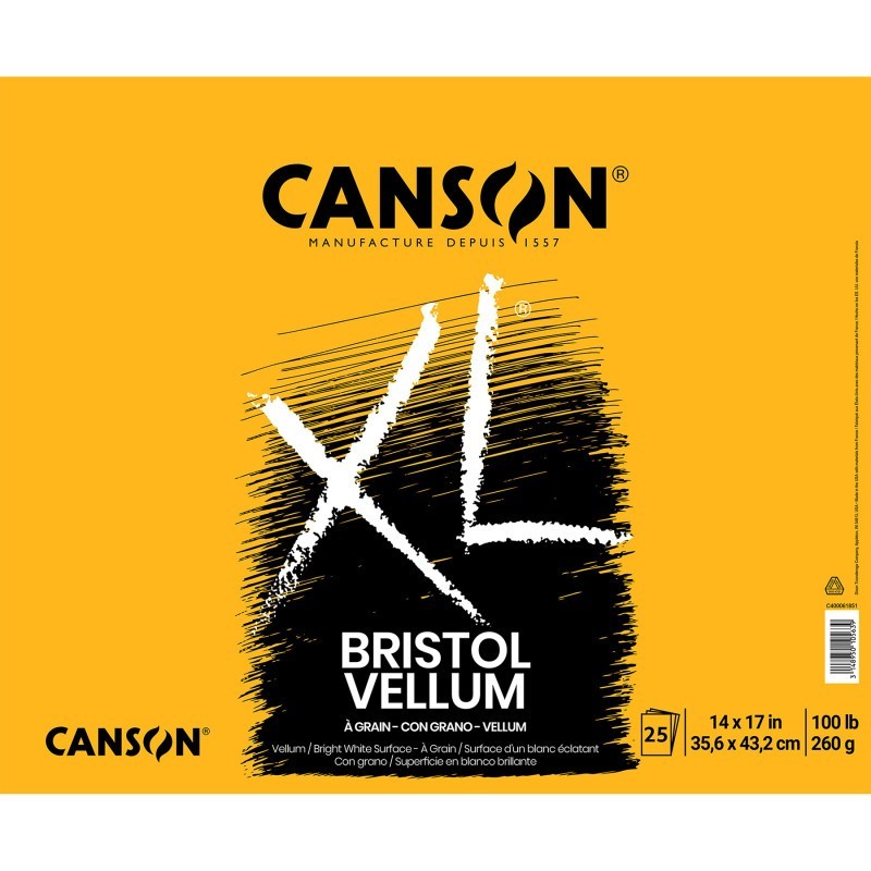 Canson XL Series Bristol Pad, Vellum Finish, Foldover Binding, 25 Sheet, 14x17 inch, 1 Count