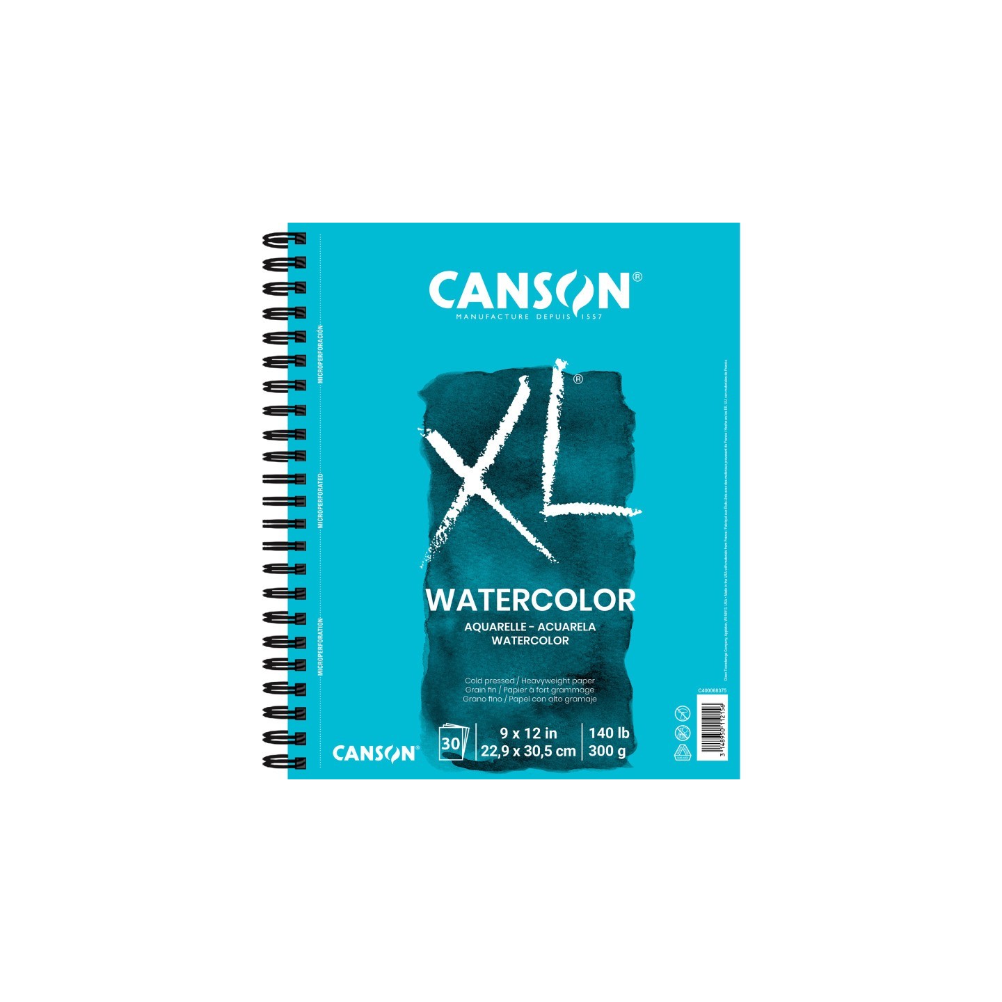 Canson XL Series Watercolor Pad, Heavyweight White Paper, Side Wire Binding, 30 Sheets, 9x12 inch, 1 Count