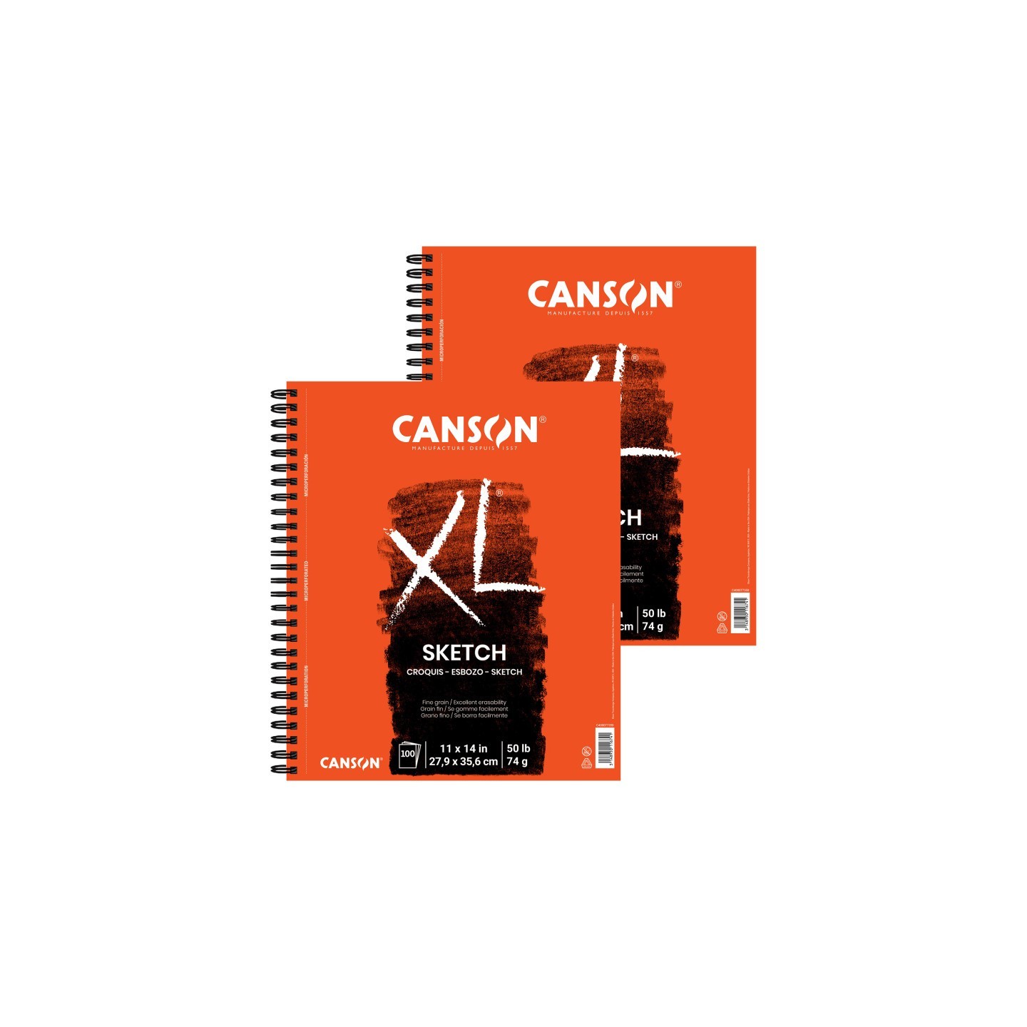 Canson XL Series Sketch Pad, Side Wire Binding, 100 Sheet, 11x14 inch, Pack of 2