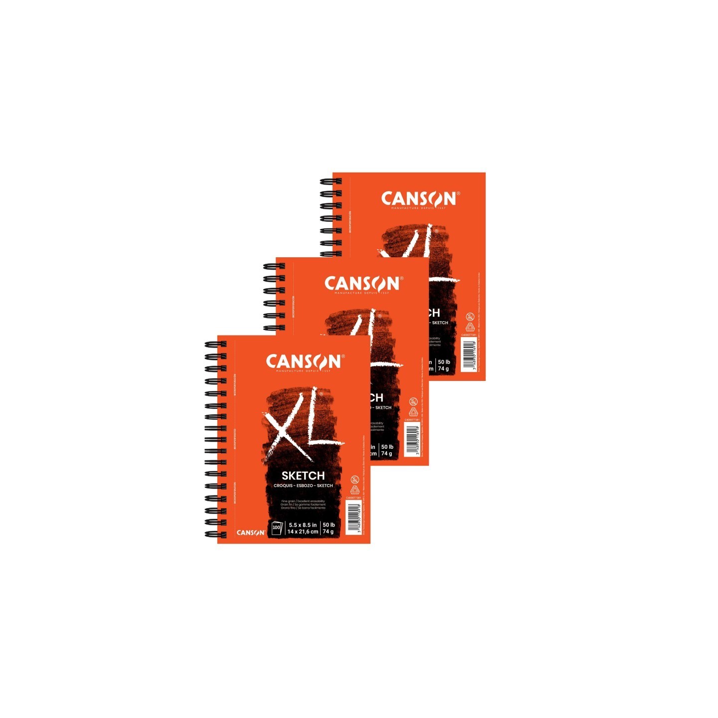 Canson XL Series Sketch Pad, Side Wire Binding, 100 Sheet, 5.5x8.5 inch, Pack of 3