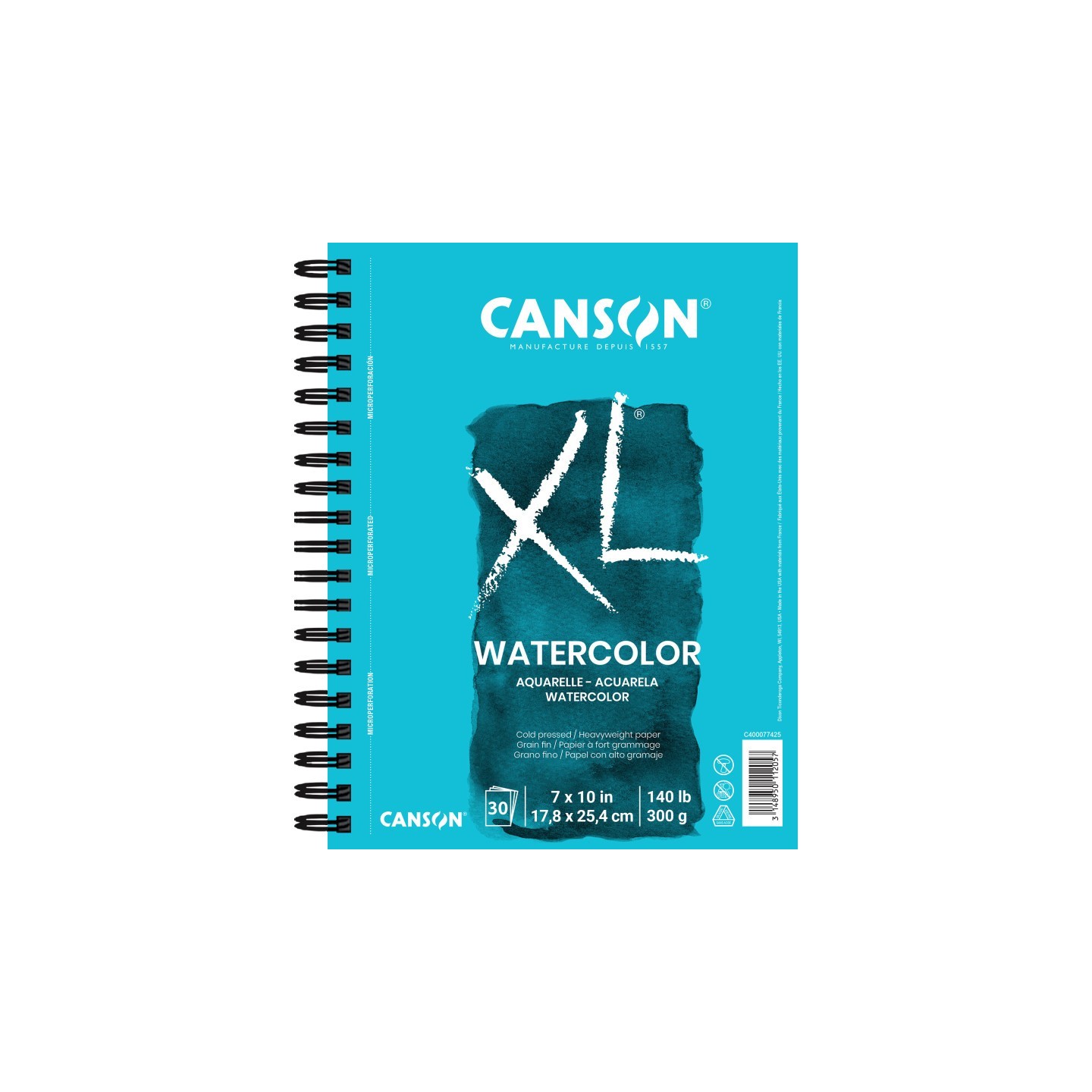 Canson XL Series Watercolor Pad, Heavyweight White Paper, Side Wire Binding, 30 Sheet, 7x10 inch, 1 Count