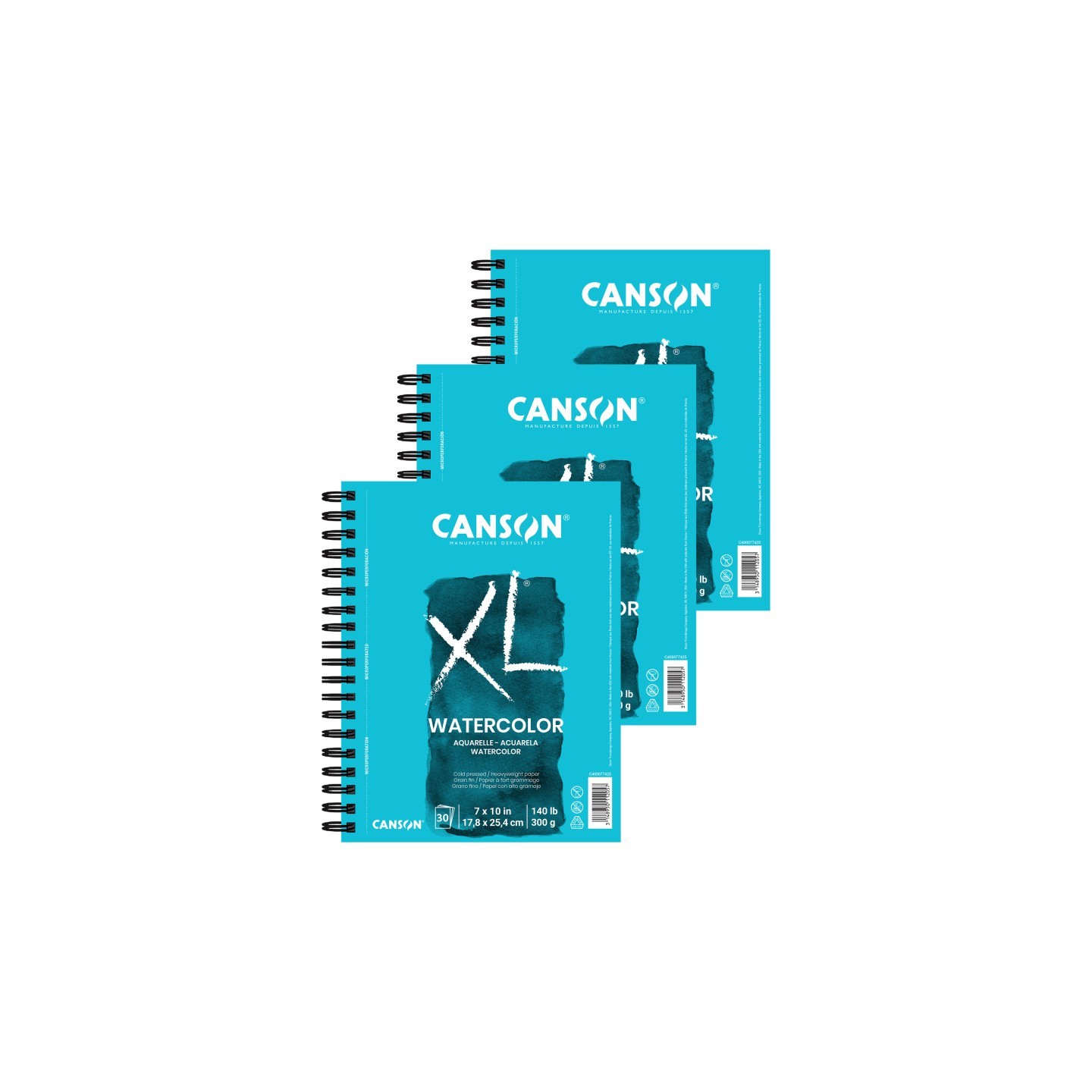 Canson XL Series Watercolor Pad, Heavyweight White Paper, Side Wire Binding, 30 Sheet, 7x10 inch, Pack of 3