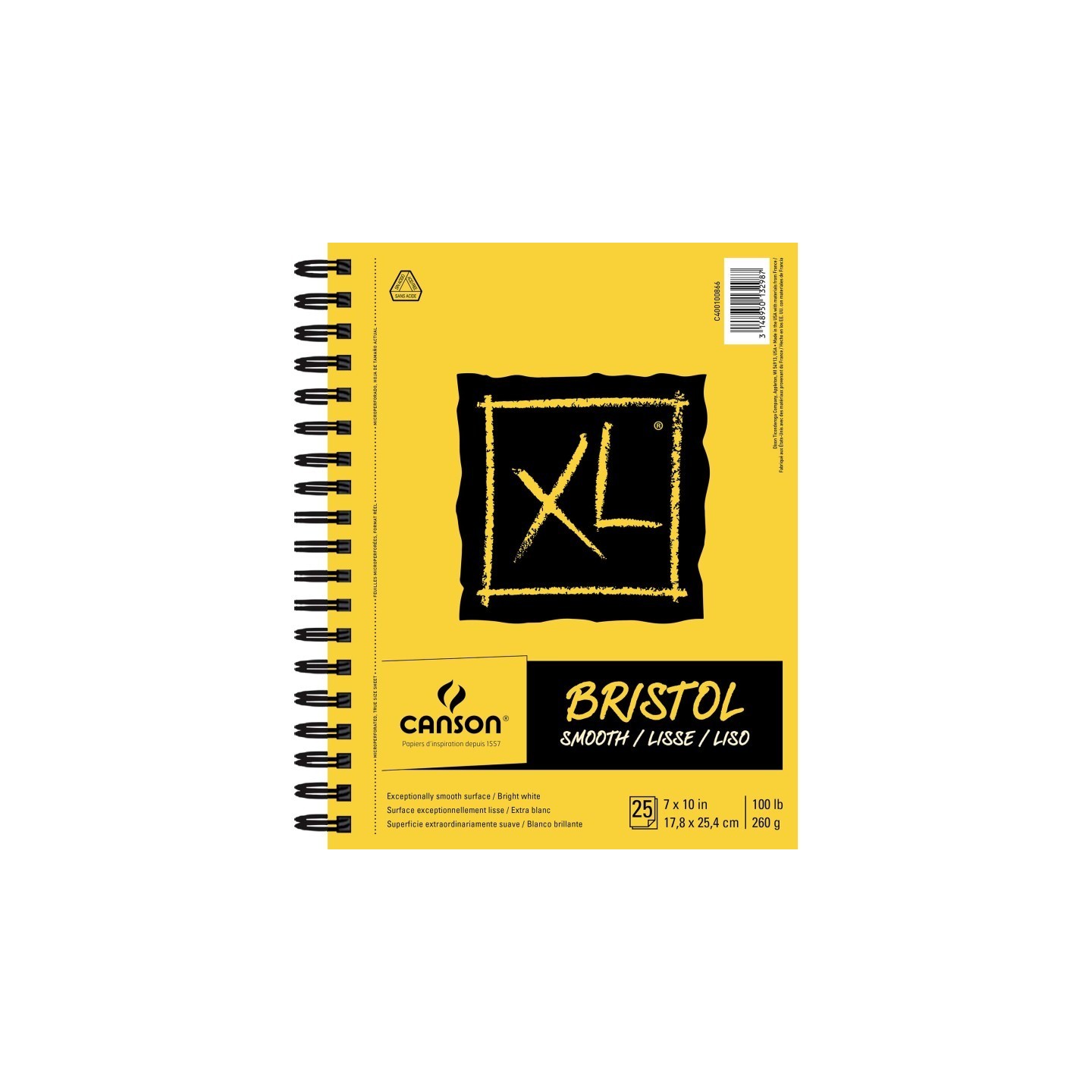 Canson XL Series Bristol Pad, Smooth Finish, Side Wire Binding, 25 Sheet, 7x10 inch, 1 Count