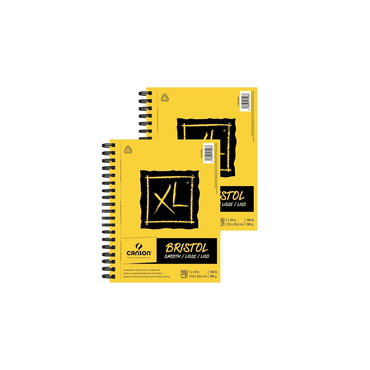 Canson XL Series Bristol Pad, Smooth Finish, Side Wire Binding, 25 Sheet, 7x10 inch, Pack of 2