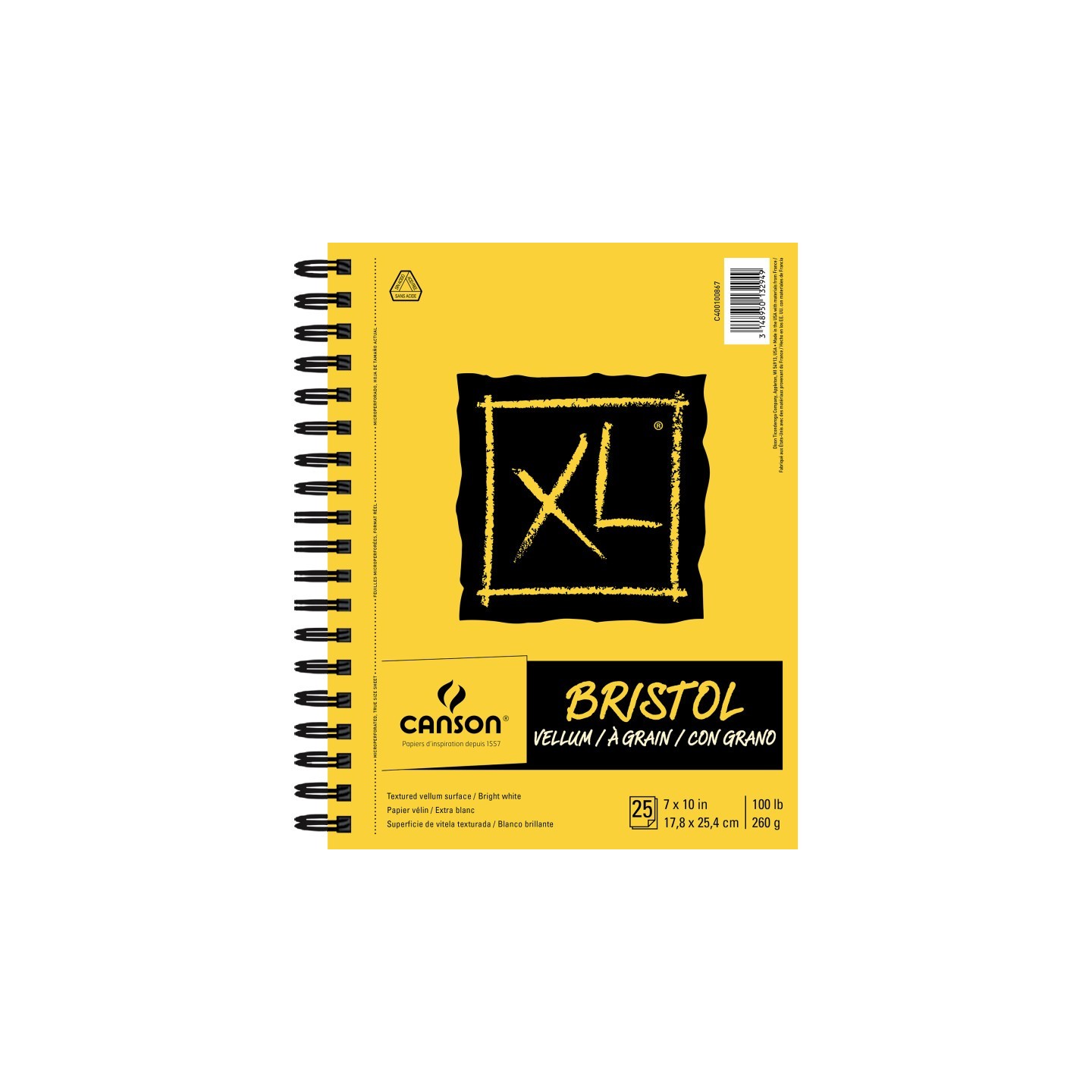 Canson XL Series Bristol Pad, Vellum Finish, Wire Binding, 25 Sheet, 7x10 inch, 1 Count