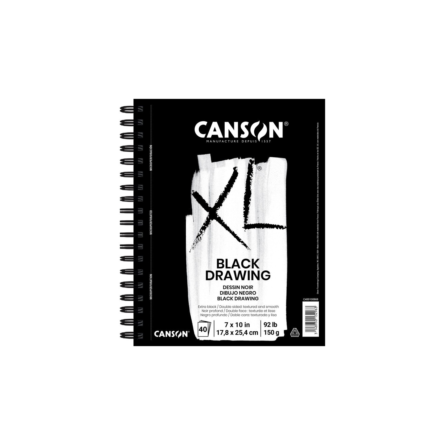 Canson XL Series Drawing Pad, Black, Side Wire Binding, 10 Sheet, 7x10 inch, 1 Count