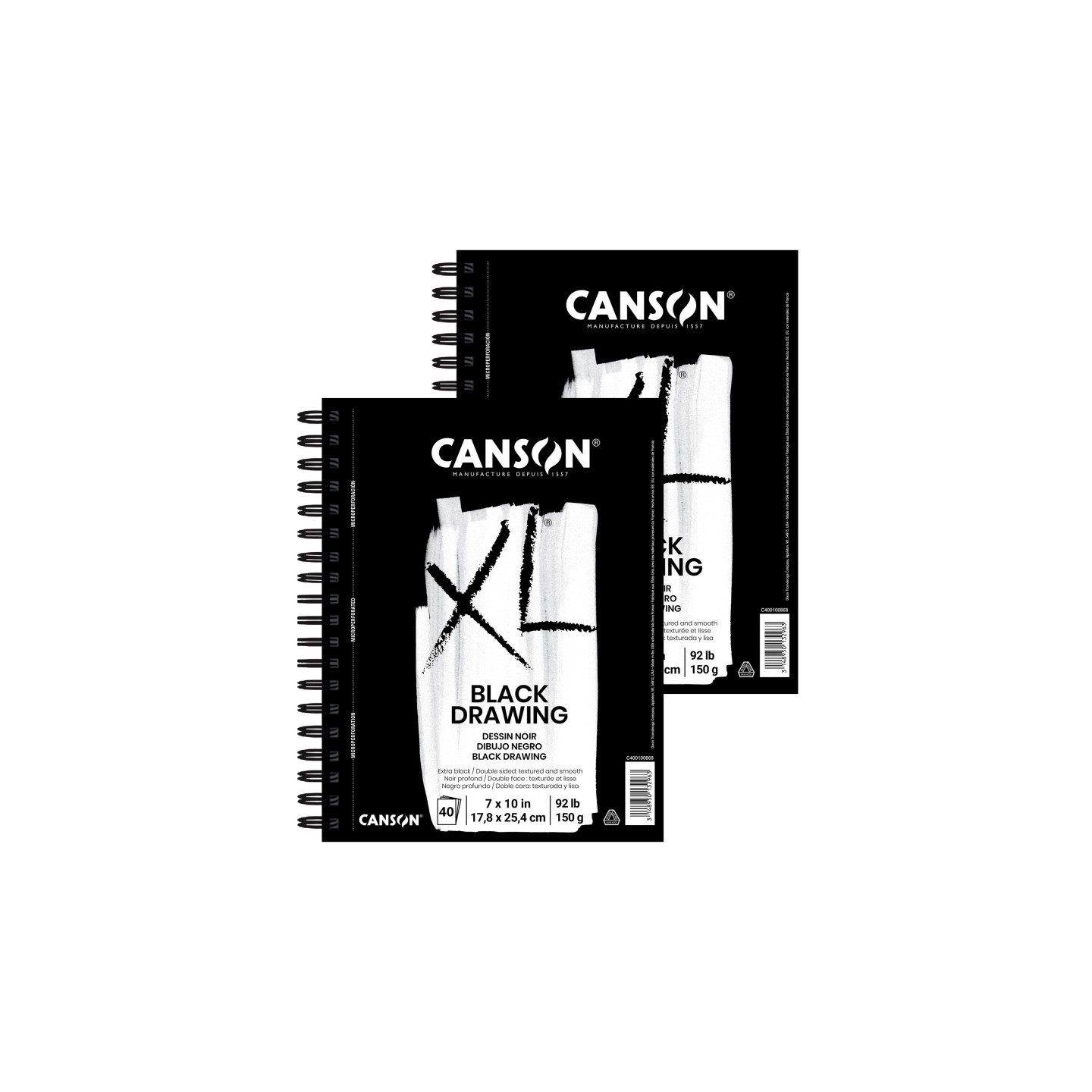 Canson XL Series Drawing Pad, Black, Side Wire Binding, 10 Sheet, 7x10 inch, Pack of 2