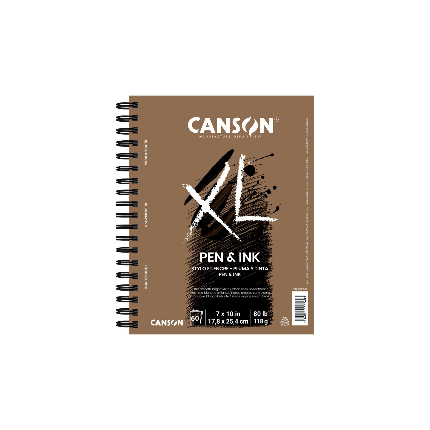 Canson XL Series Pen & Ink Pad, Side Wire Binding, 60 Sheet, 7x10 inch, 1 Count