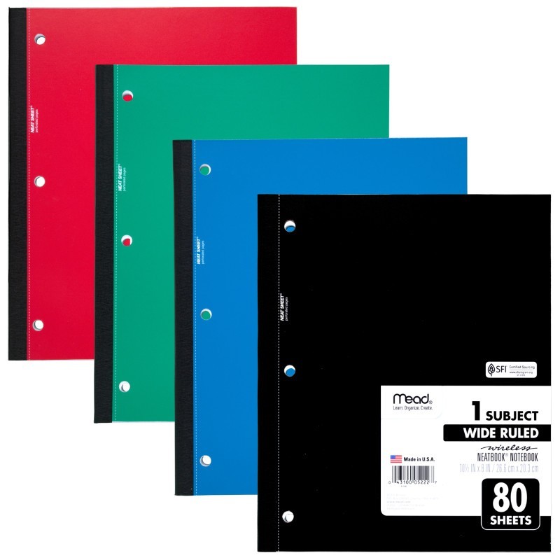 Mead® Wireless Neatbook Notebook, 1 Subject, Wide Ruled, 80 Sheets, 10 1/2" x 8"