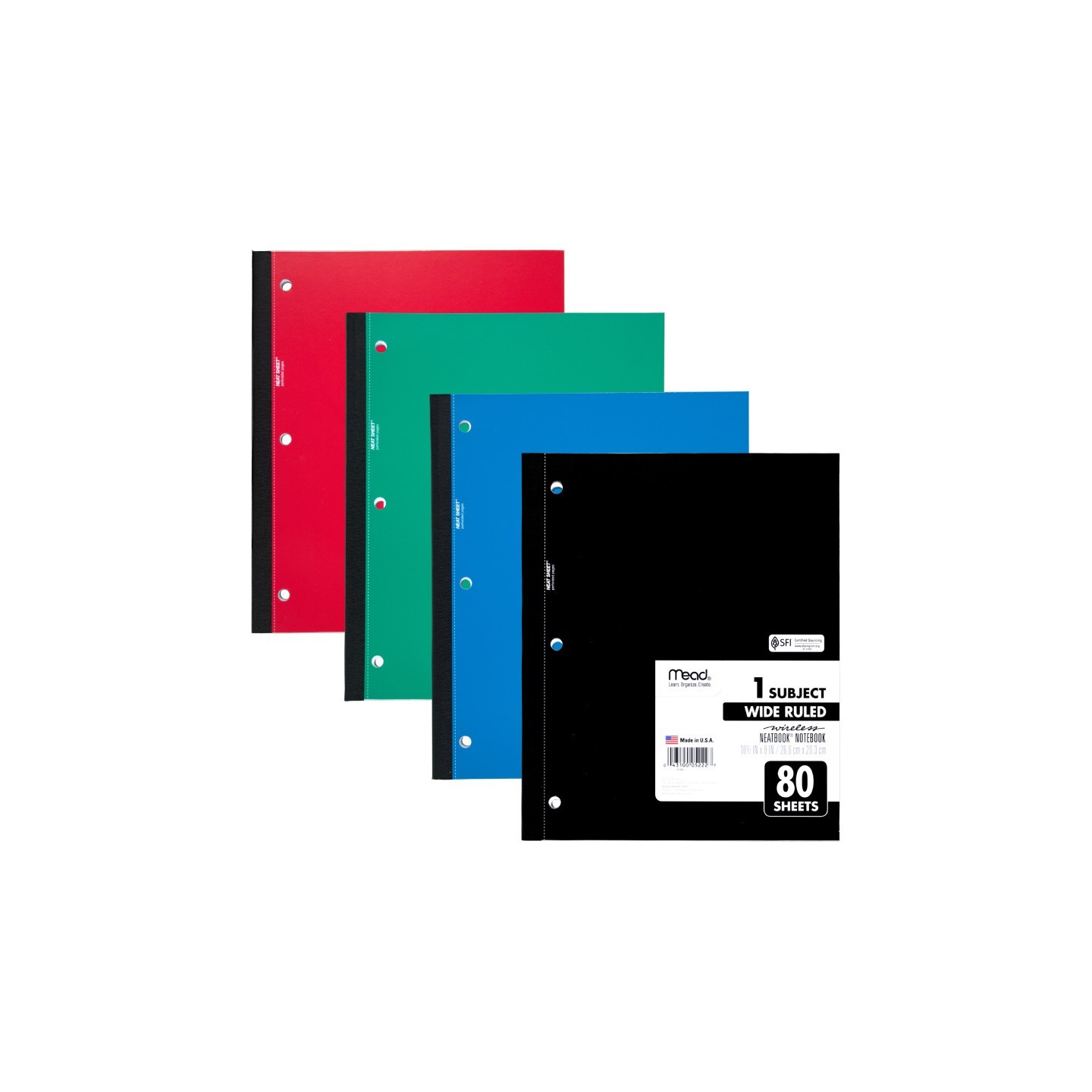 Mead® Wireless Neatbook Notebook, 1 Subject, Wide Ruled, 80 Sheets, 10 1/2" x 8"