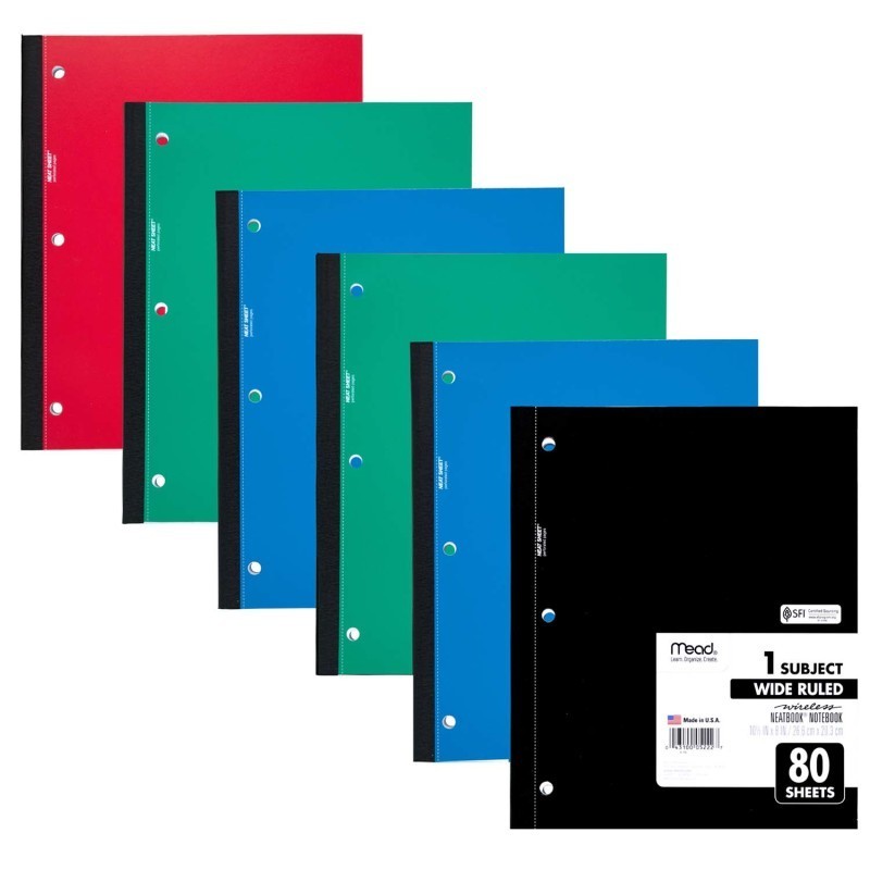 Mead® Wireless Neatbook Notebook, 1-Subject, Wide Ruled, Pack of 6