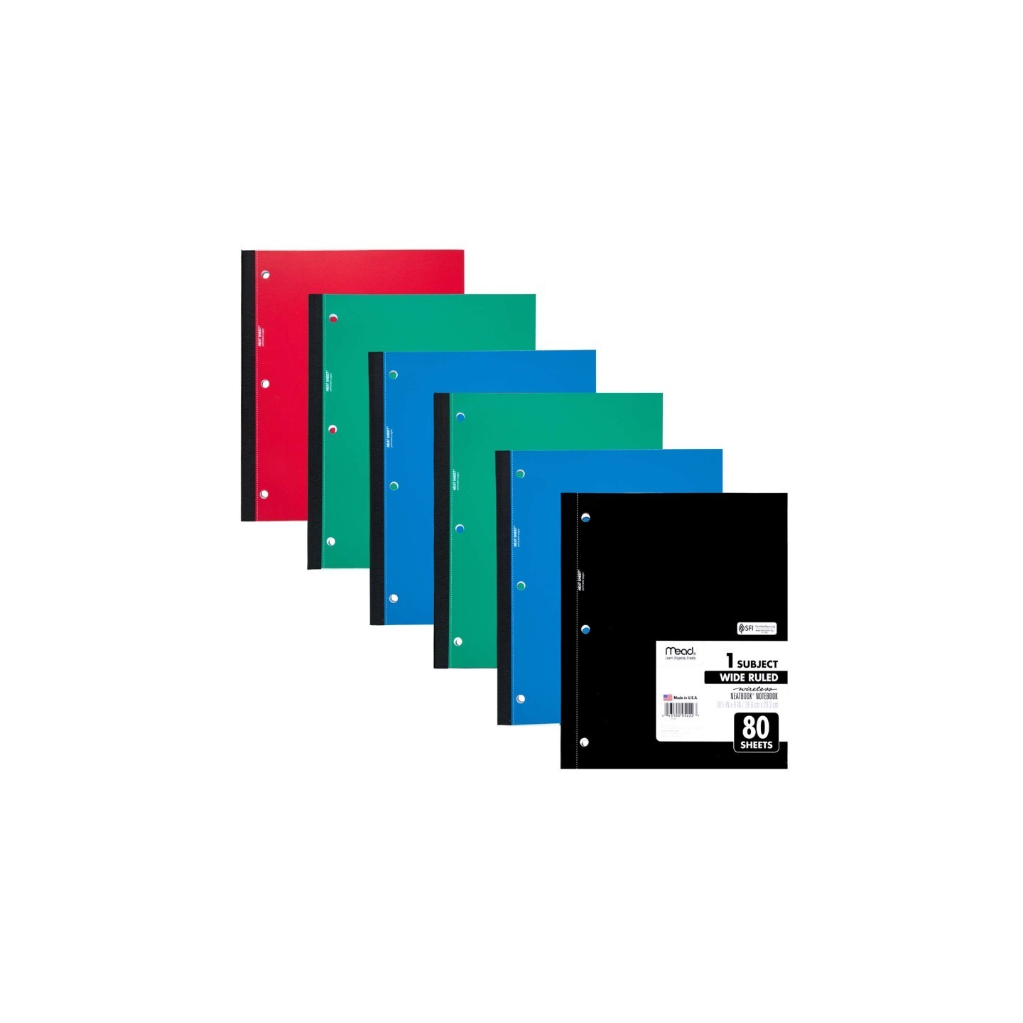 Mead® Wireless Neatbook Notebook, 1-Subject, Wide Ruled, Pack of 6