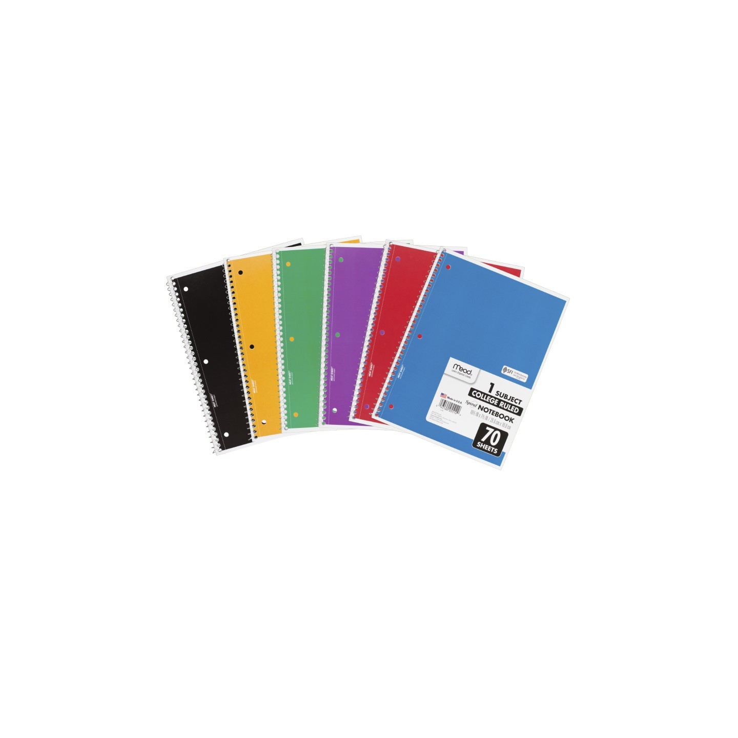 Mead® Spiral Notebook, College Ruled, 7.5" x 10.5" 70 Sheets, 1 Subject