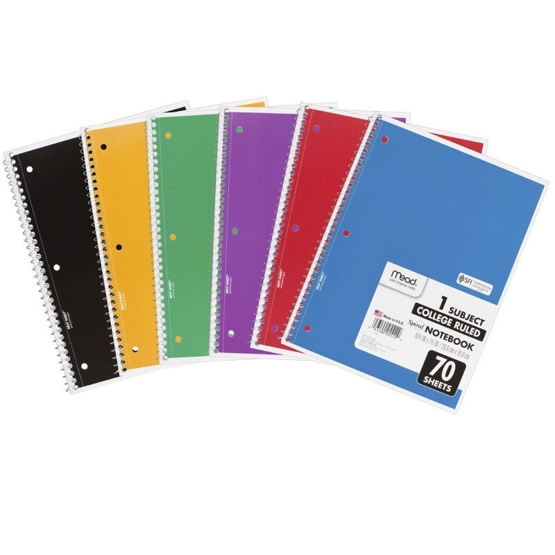Mead® Spiral 1 Subject Notebook, College Ruled, 70 Sheets Per Book, Pack of 6