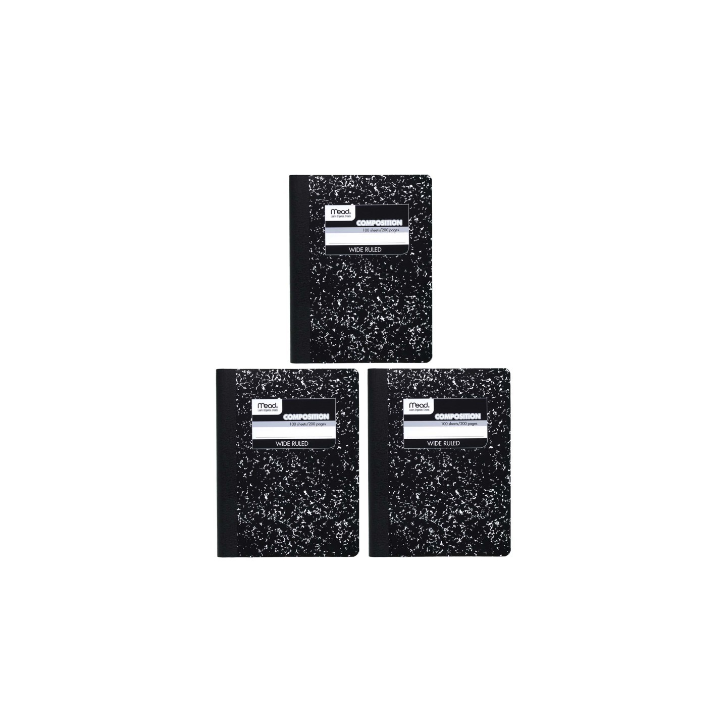 Mead® Composition Book, Wide Ruled, 100 Sheets, 9 3/4" x 7 1/2", Black Marble, Pack of 3