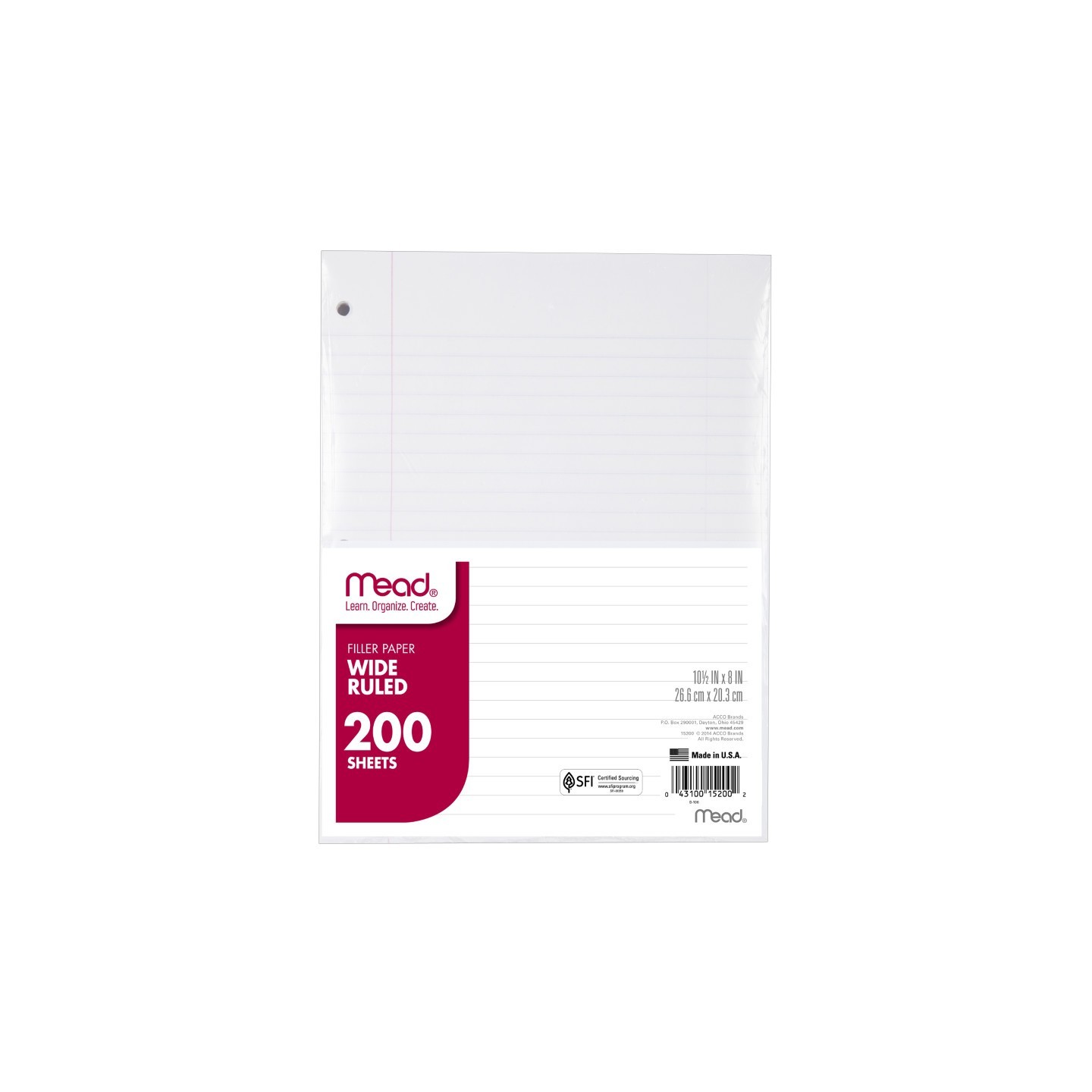 Mead® Filler Paper, Wide Ruled, 10 1/2" x 8", 200 Sheets